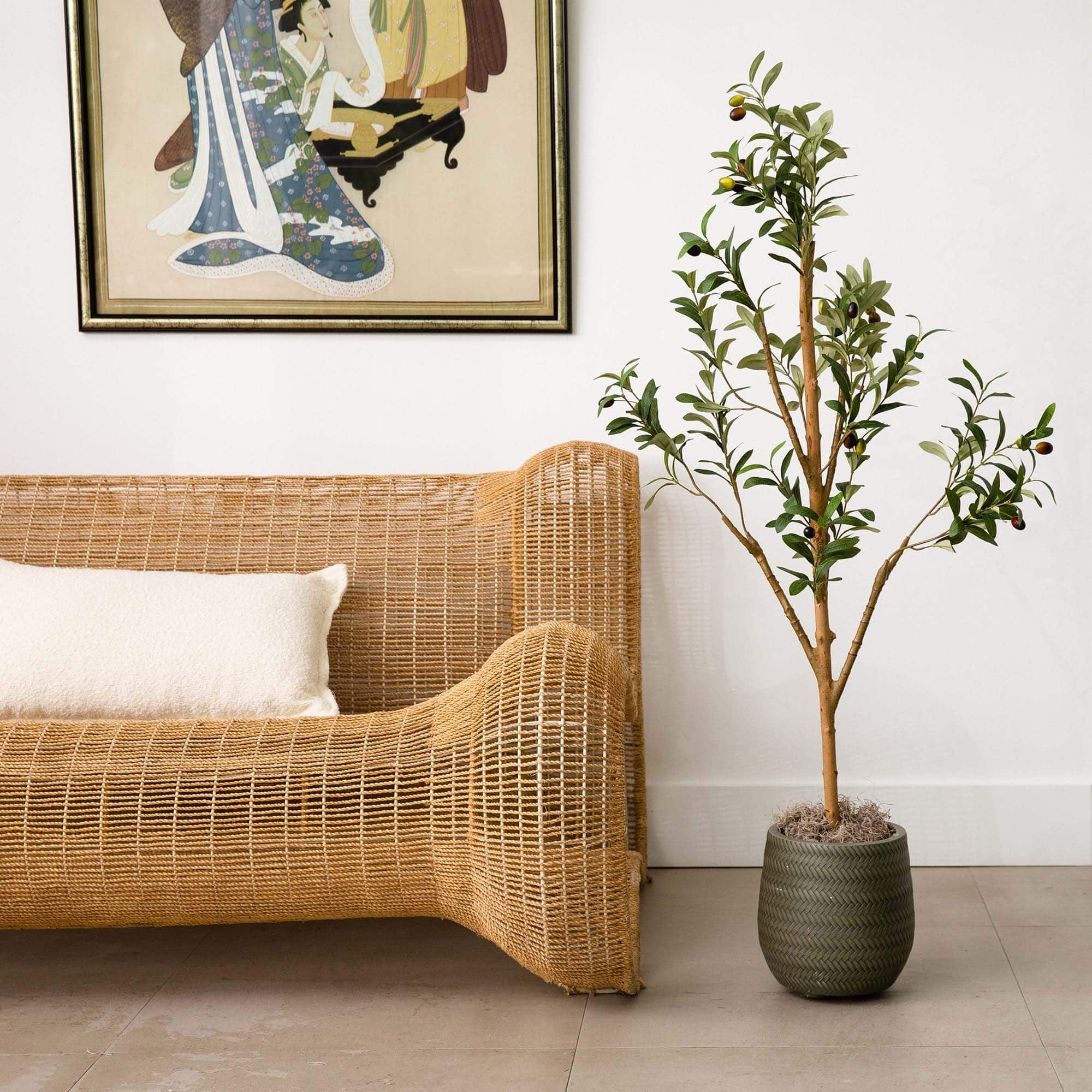 4ft. Potted Artificial Olive Tree with Natural Trunk