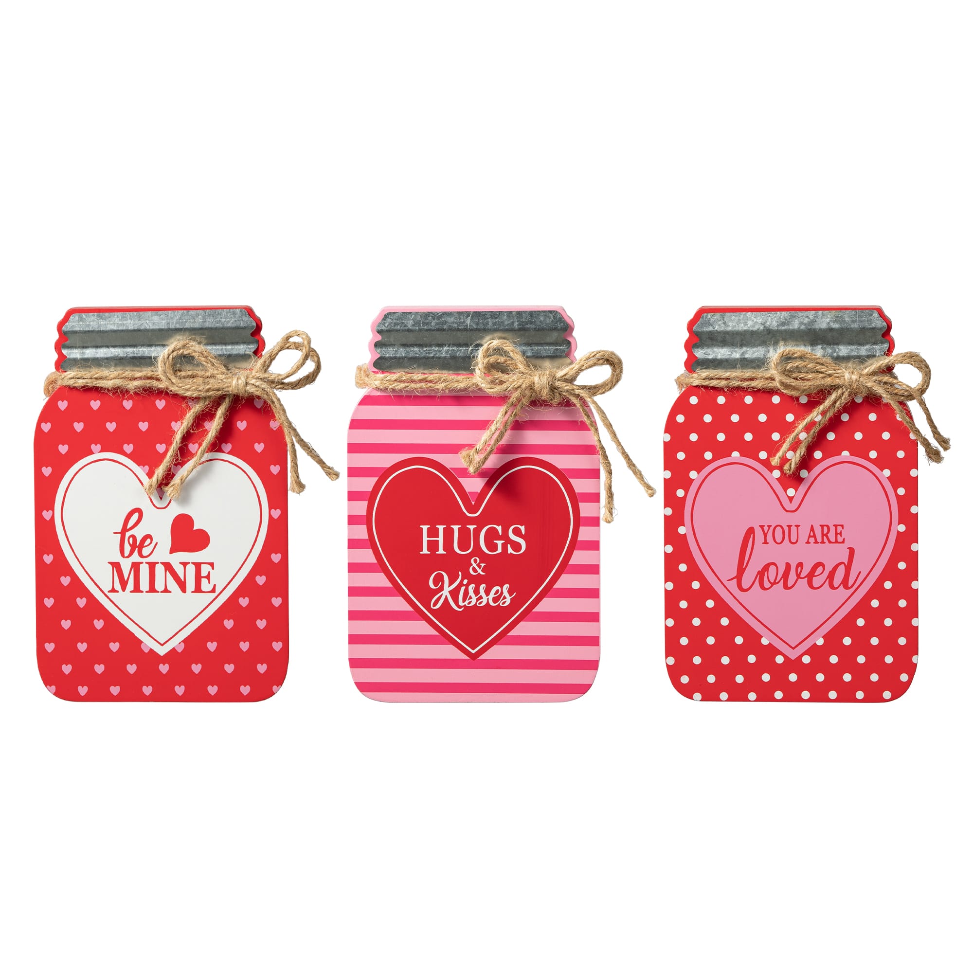 Glitzhome&#xAE; 7&#x22; Set of 3 Valentine&#x27;s Wooden Mason Jar Table Decor