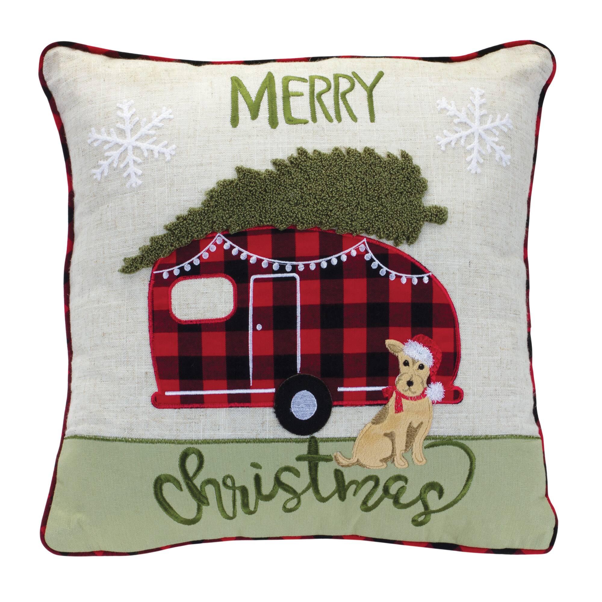 Camper & Dog Merry Christmas Throw Pillow Pillows Michaels