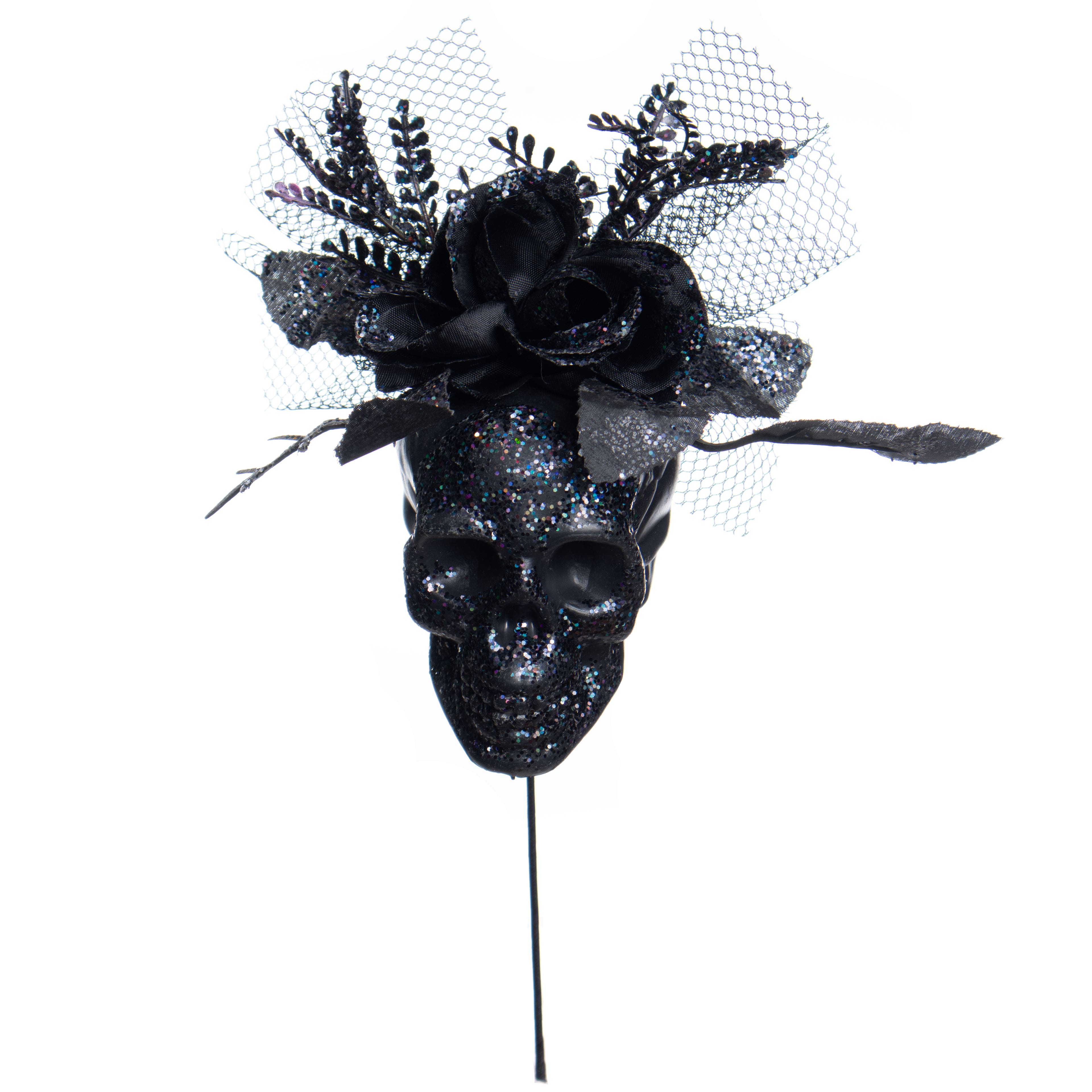 13" Black Glitter Skull & Roses Pick by Ashland®