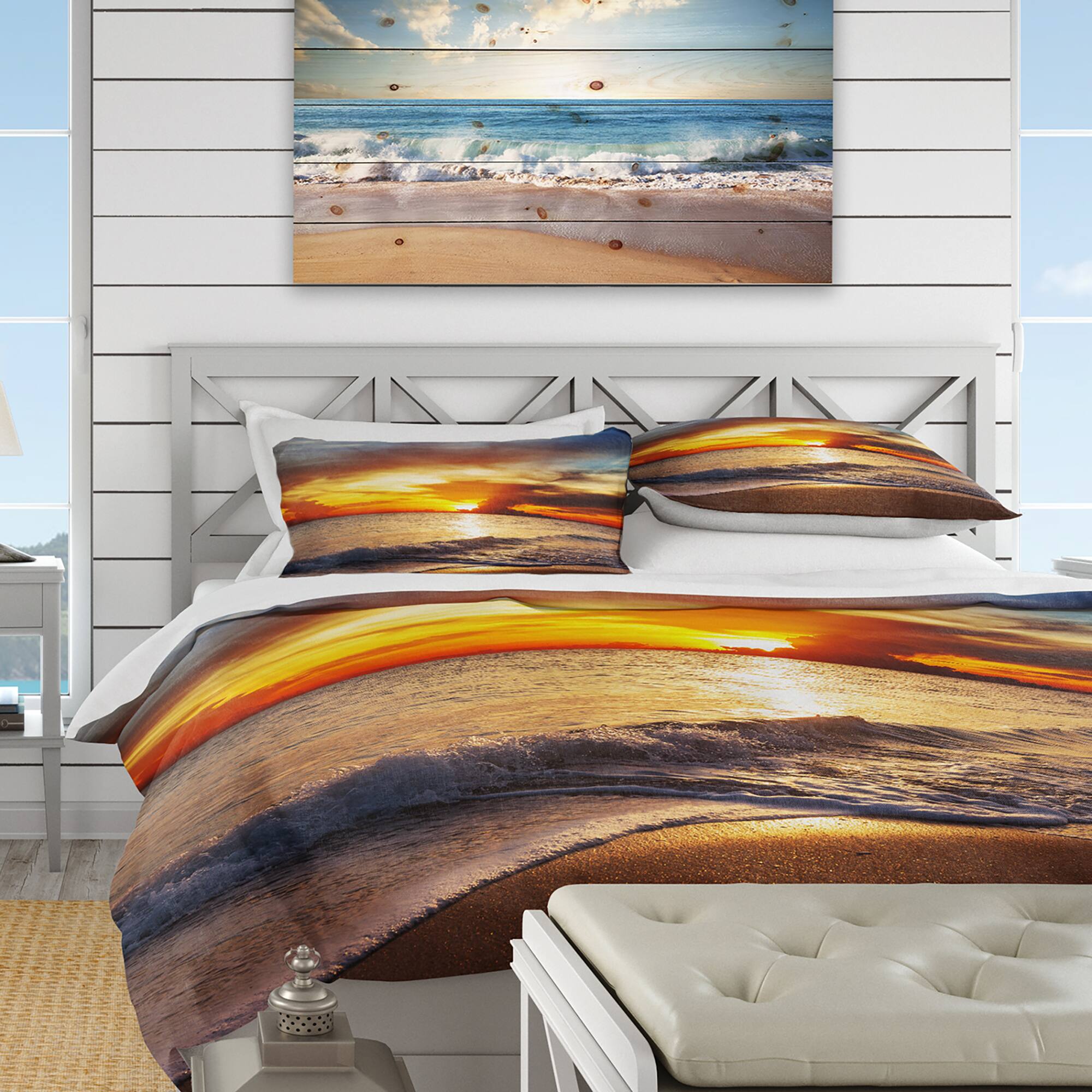 Designart &#x27;Yellow Sunset Through Dark Clouds&#x27; BEach Bedding Set - Duvet Cover &#x26; Shams
