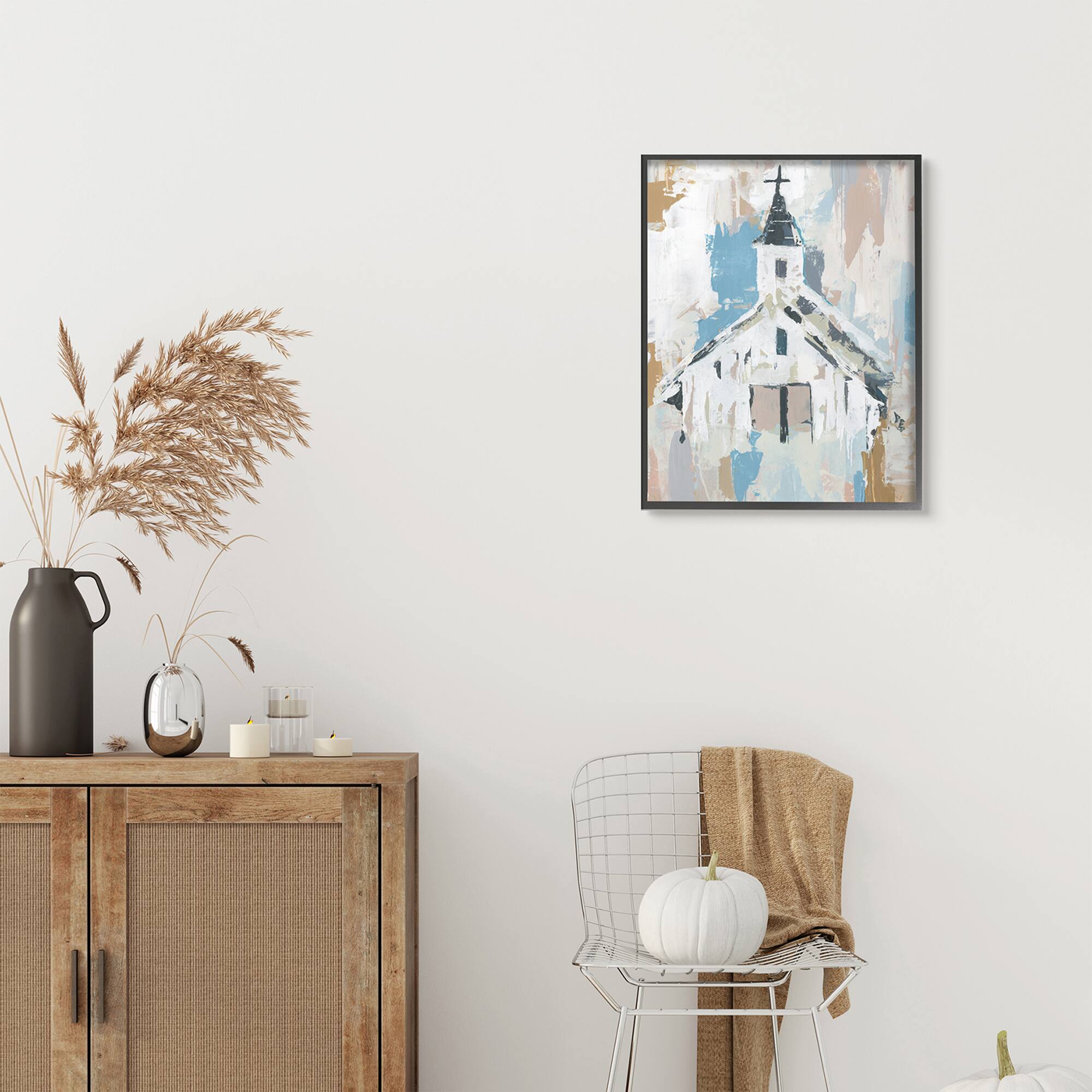 Stupell Industries Distressed Country Church House Abstract Pattern Framed Wall Art