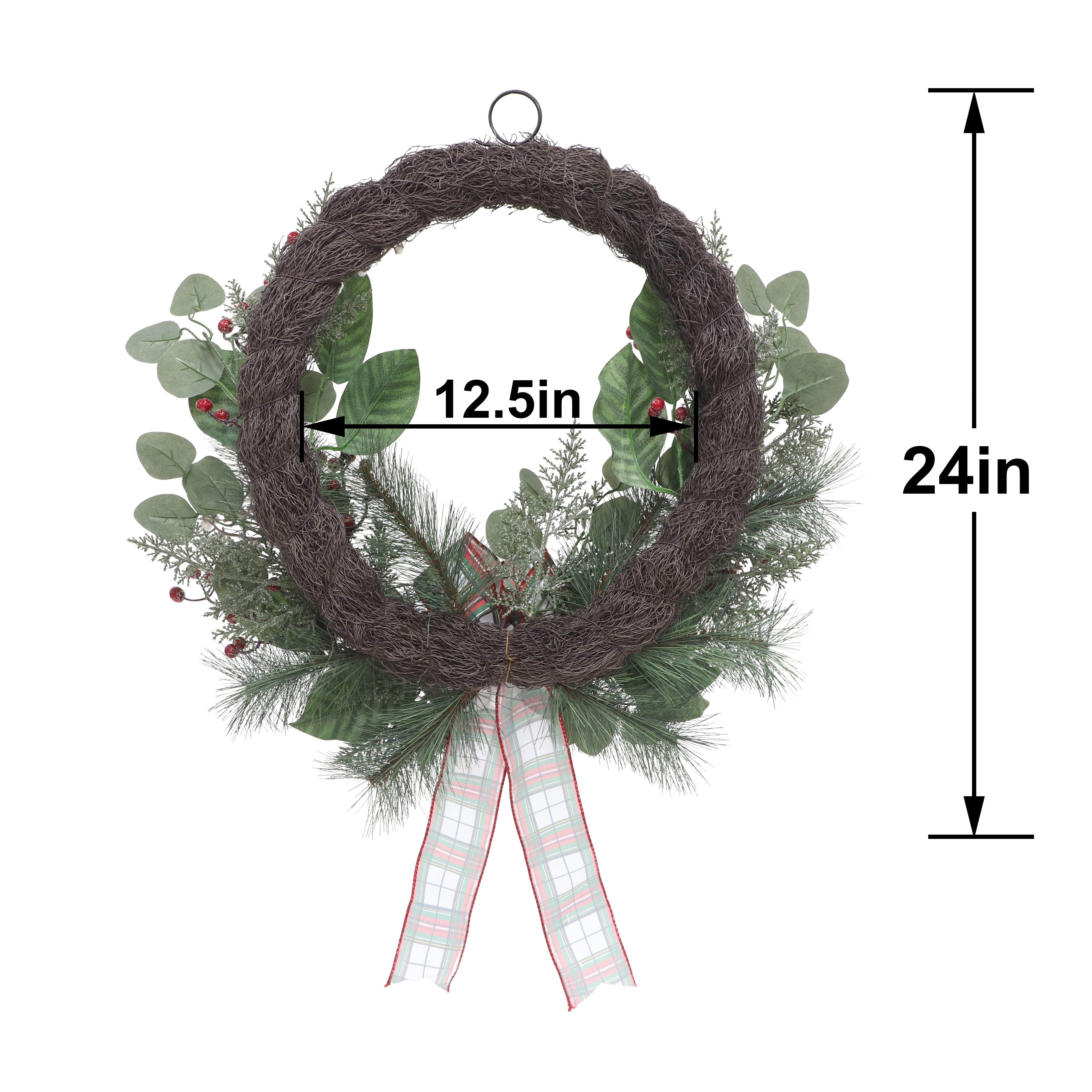 24&#x22; Pine, Eucalyptus &#x26; Berry Half Wreath with Bow by Ashland&#xAE;