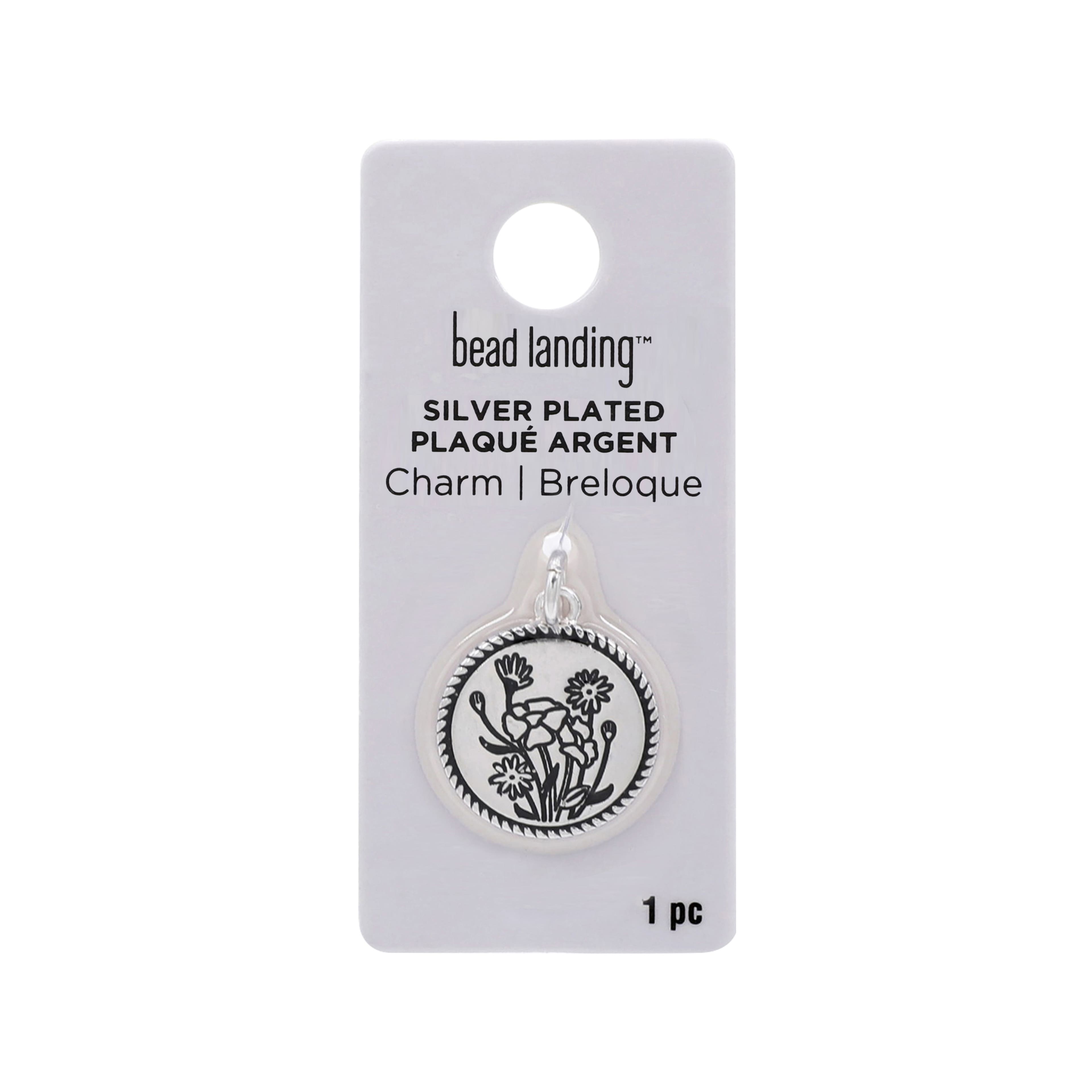 Breloque de fleurs plaquée argent antique de Bead Landing