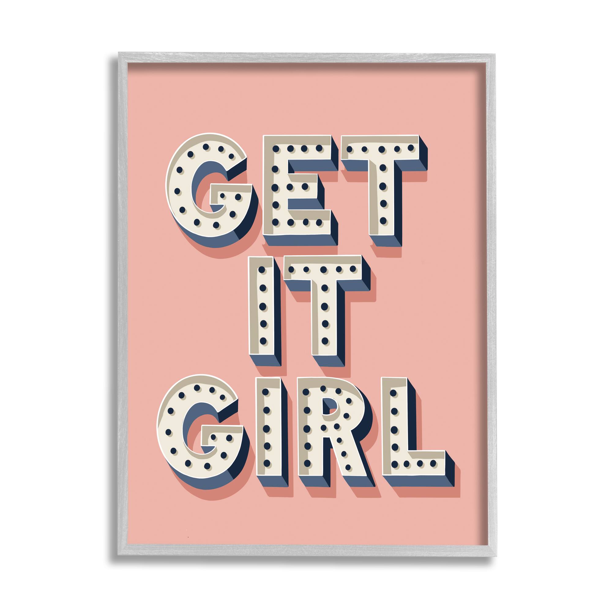 Stupell Industries Pink Get It Girl Polka Dot Wall Art in Frame