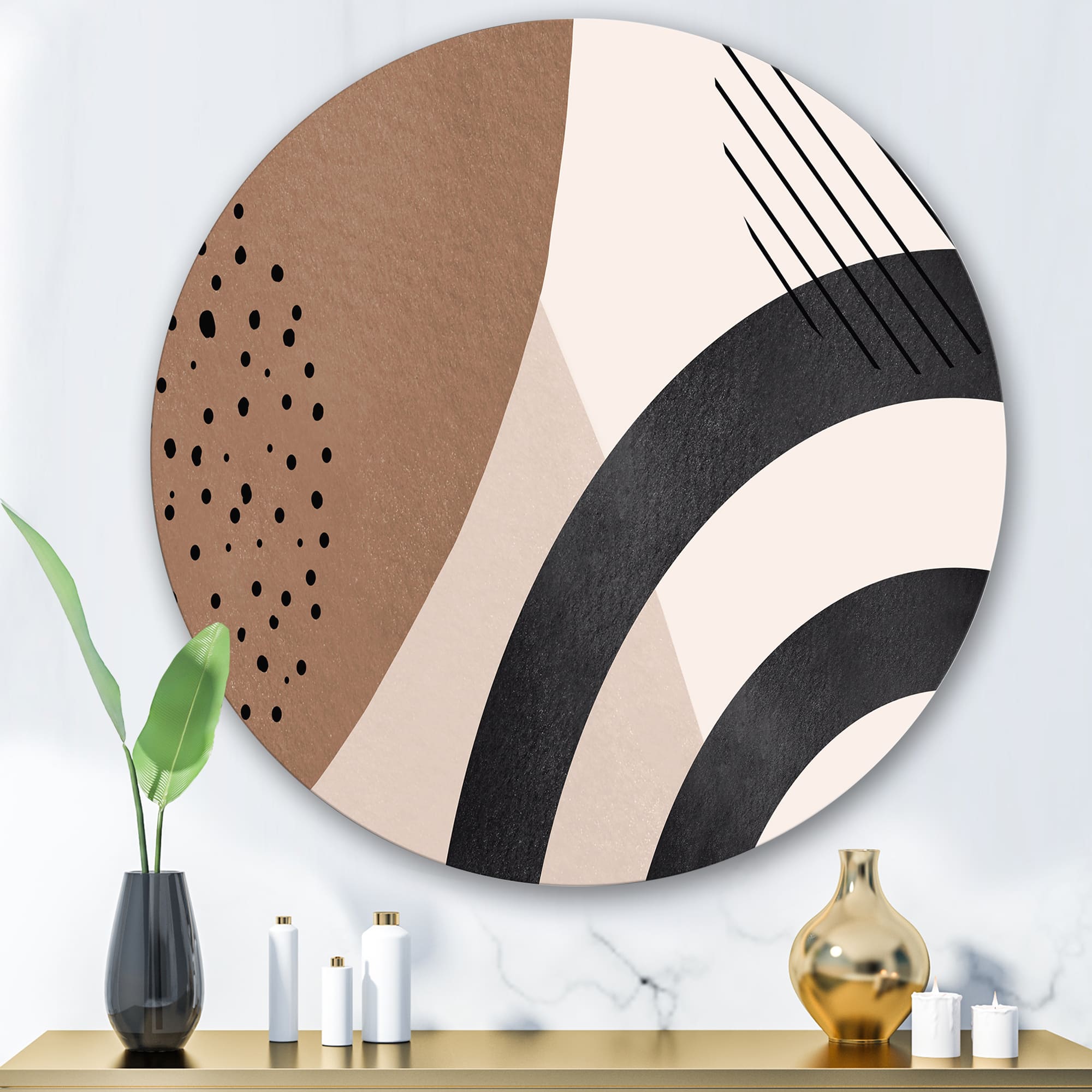 Designart - Abstract Shapes in Terracotta and Ivory Shapes III - Modern Metal Circle Wall Art