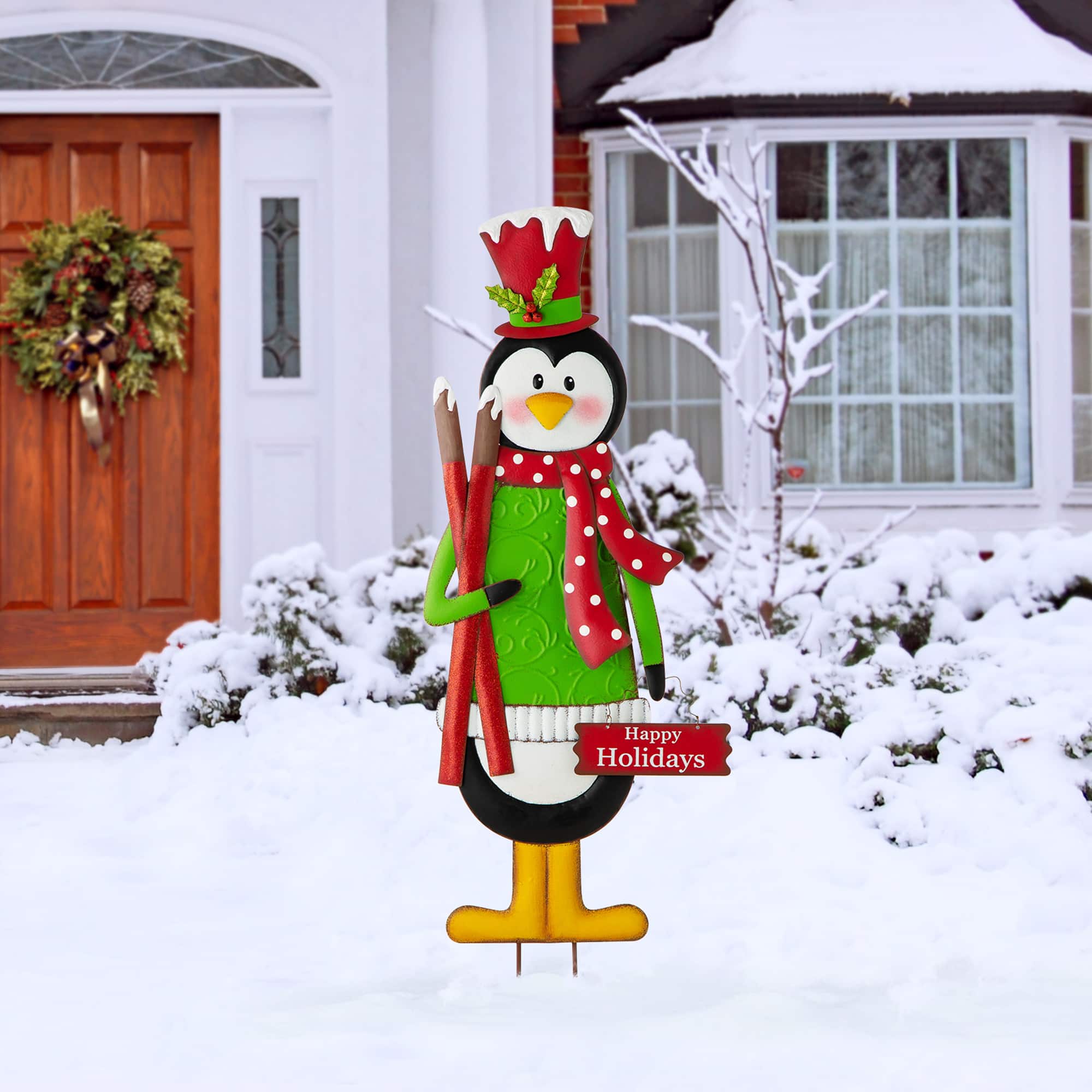 Glitzhome&#xAE; 3.5ft. Metal Penguin Yard Stake