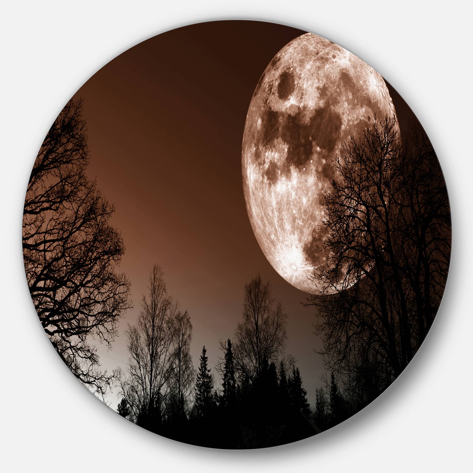 Designart - Red Moon Rise over Dark Trees' Landscape Metal Circle Wall Art