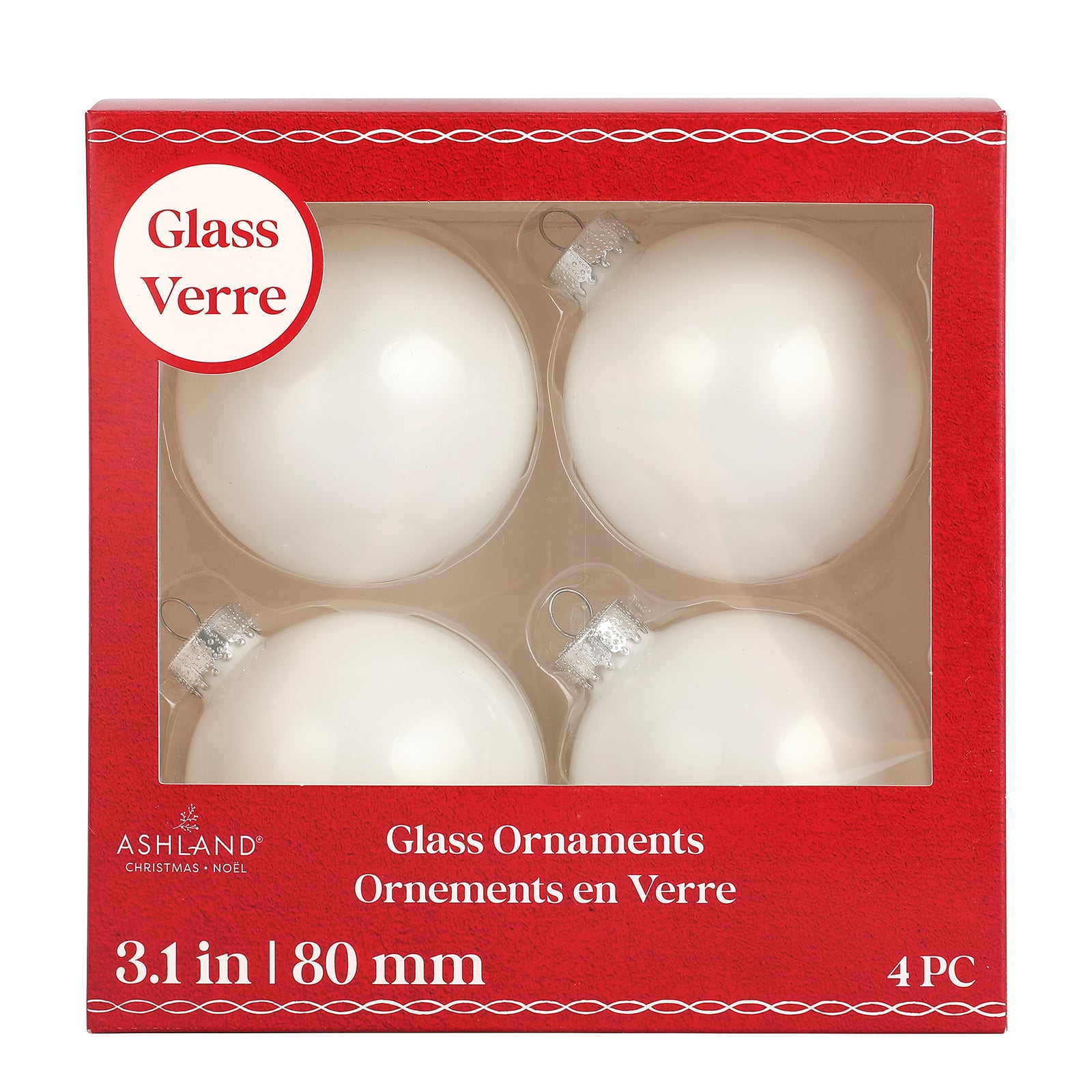 4 Pack 3.1&#x22; Shiny Glass Ball Ornaments by Ashland&#xAE;