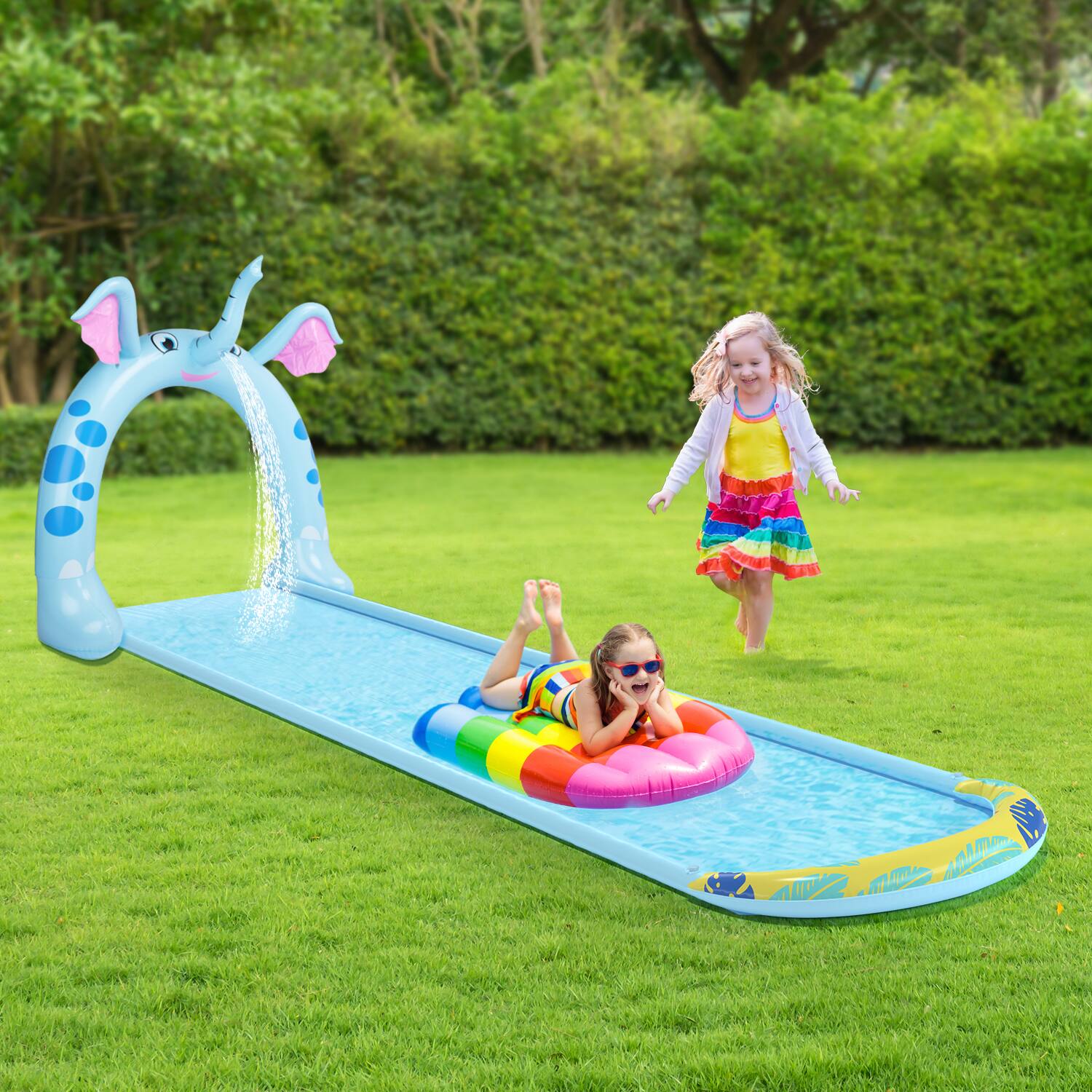 Pool Central&#xAE; 16ft. Inflatable Elephant Arch Sprayer Slide Outdoor Kids Water Toy