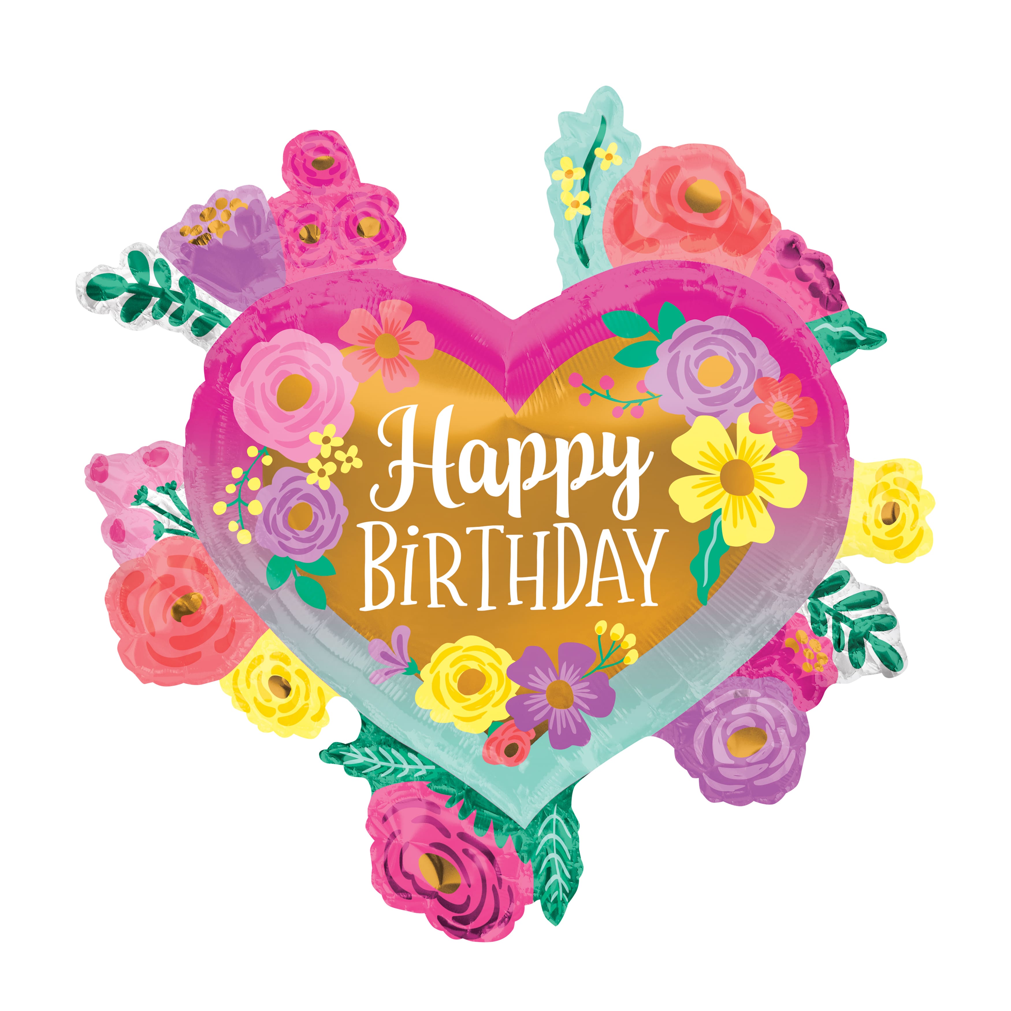 SuperShape™ 27" Happy Birthday Painted Flowers Foil Balloon