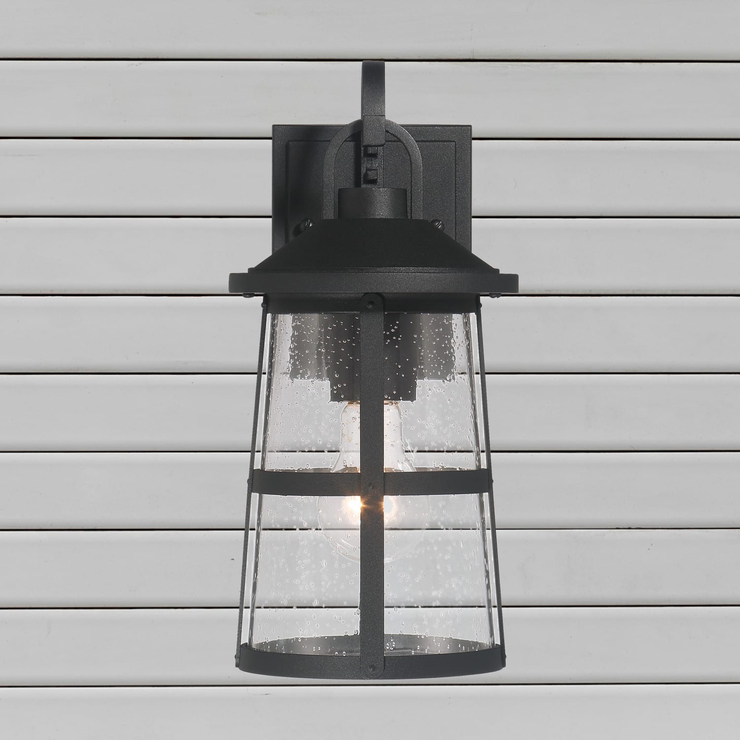 Hello Honey® Nantucket Matte Black Coastal Metal & Glass Wall Mounted Outdoor Lantern Light