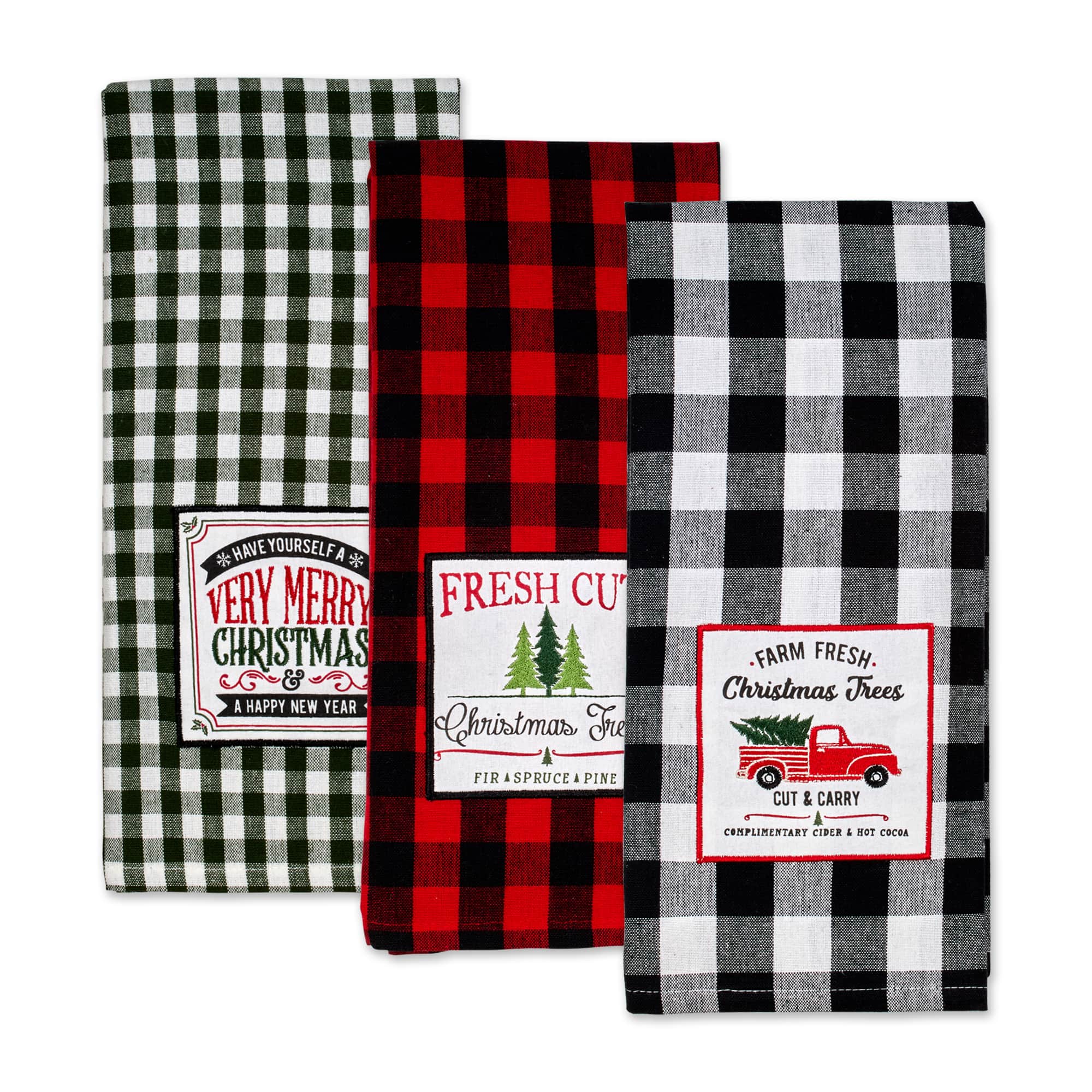 DII® Christmas Tree Farm Embellished Dishtowels Set