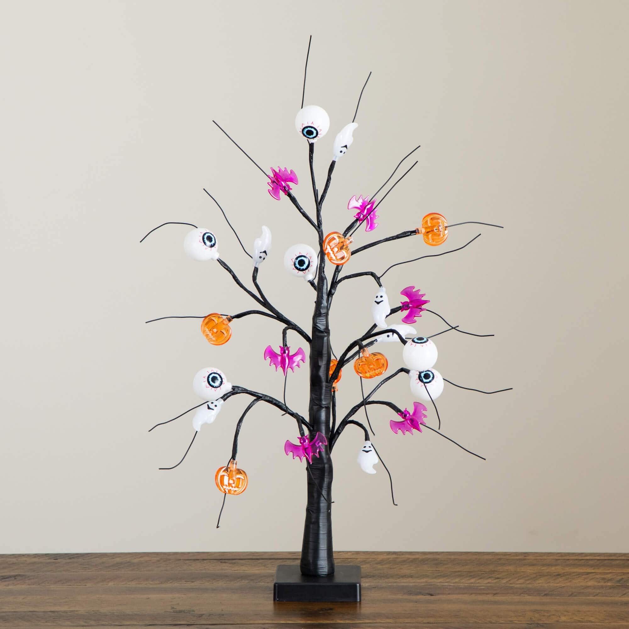 2ft. Pre-Lit Artificial Halloween Eyeballs, Ghosts, Bats &#x26; Pumpkins 24 LED Lighted Ornament Tree