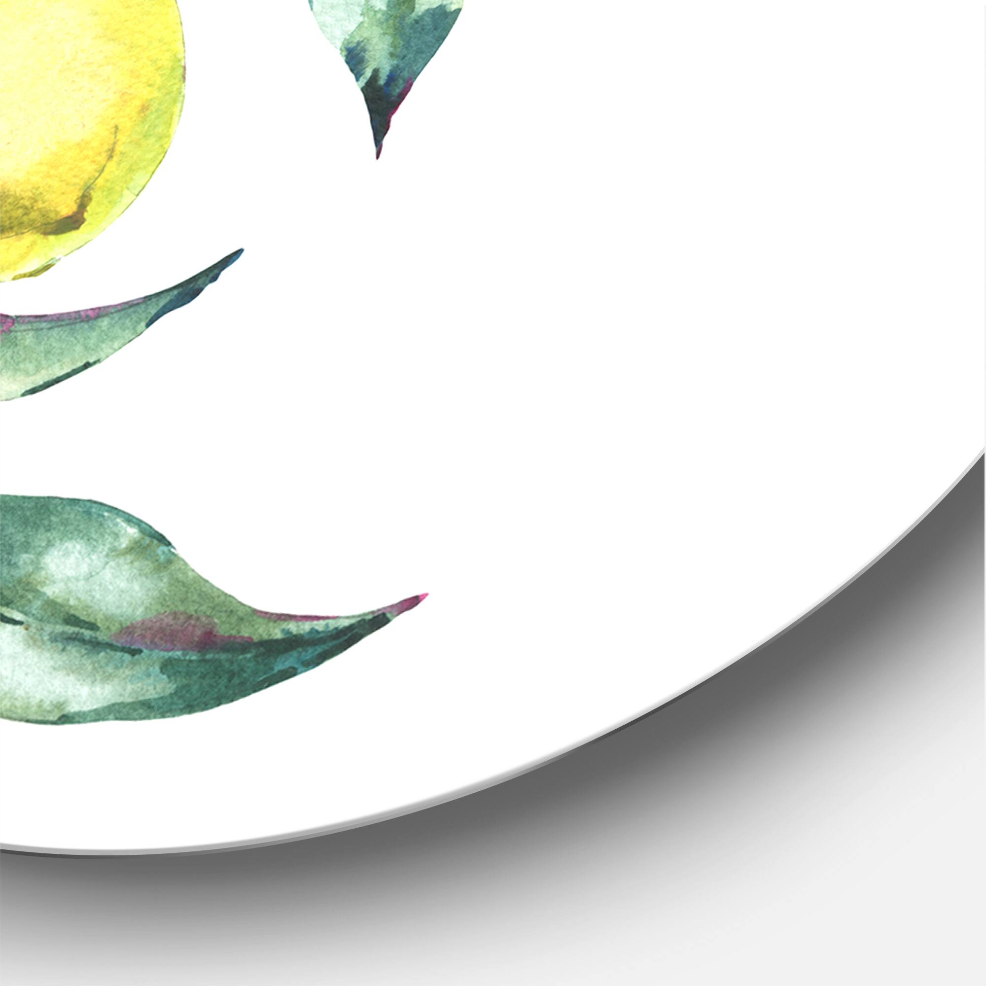Designart - Branch of Yellow Lemons and Leaves I - Tropical Metal Circle Wall Art