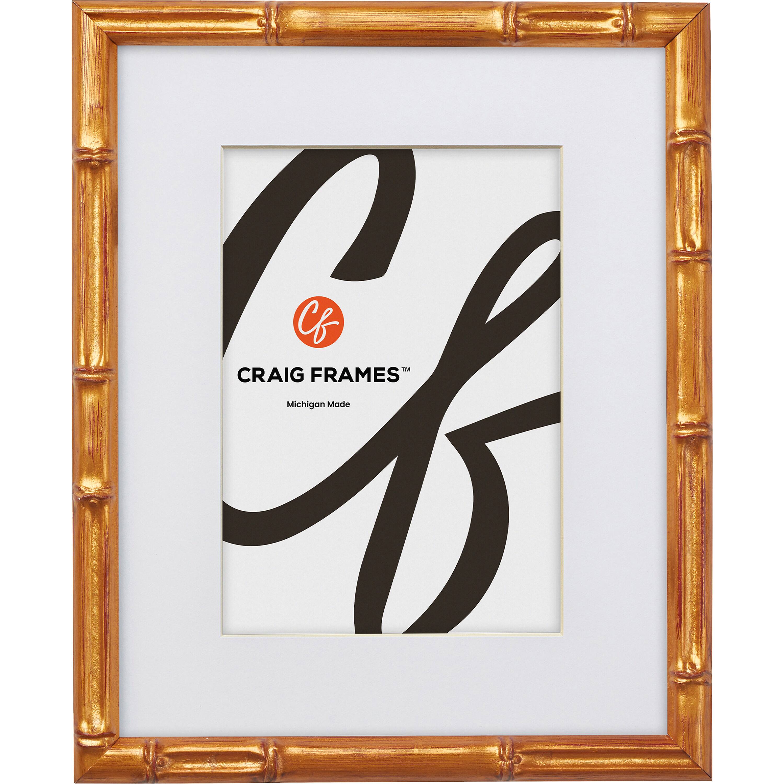 Craig Frames 4 Pack: Vintage Bamboo Brushed Gold Picture Frame with Mat