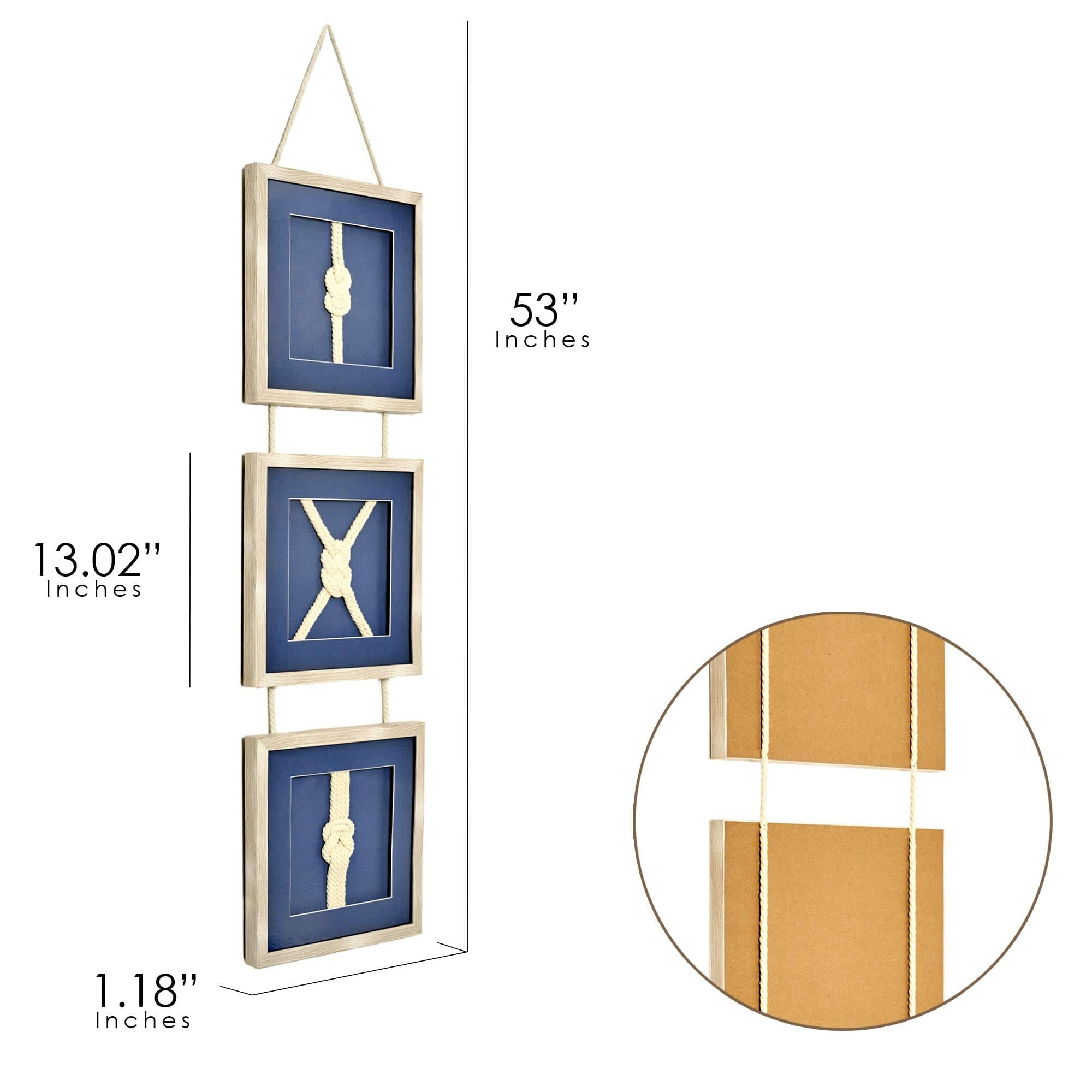 American Art Decor Naut Shore Framed Nautical Knots Vertical Wall Decor Set - 53&#x22; x 13&#x22;