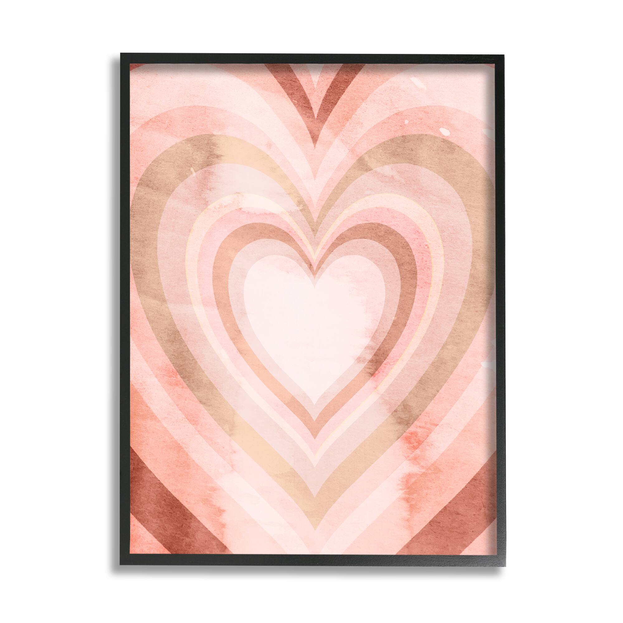 Stupell Industries Retro Pink Heart Kaleidoscopic Pop Pattern in Black Frame Wall Art