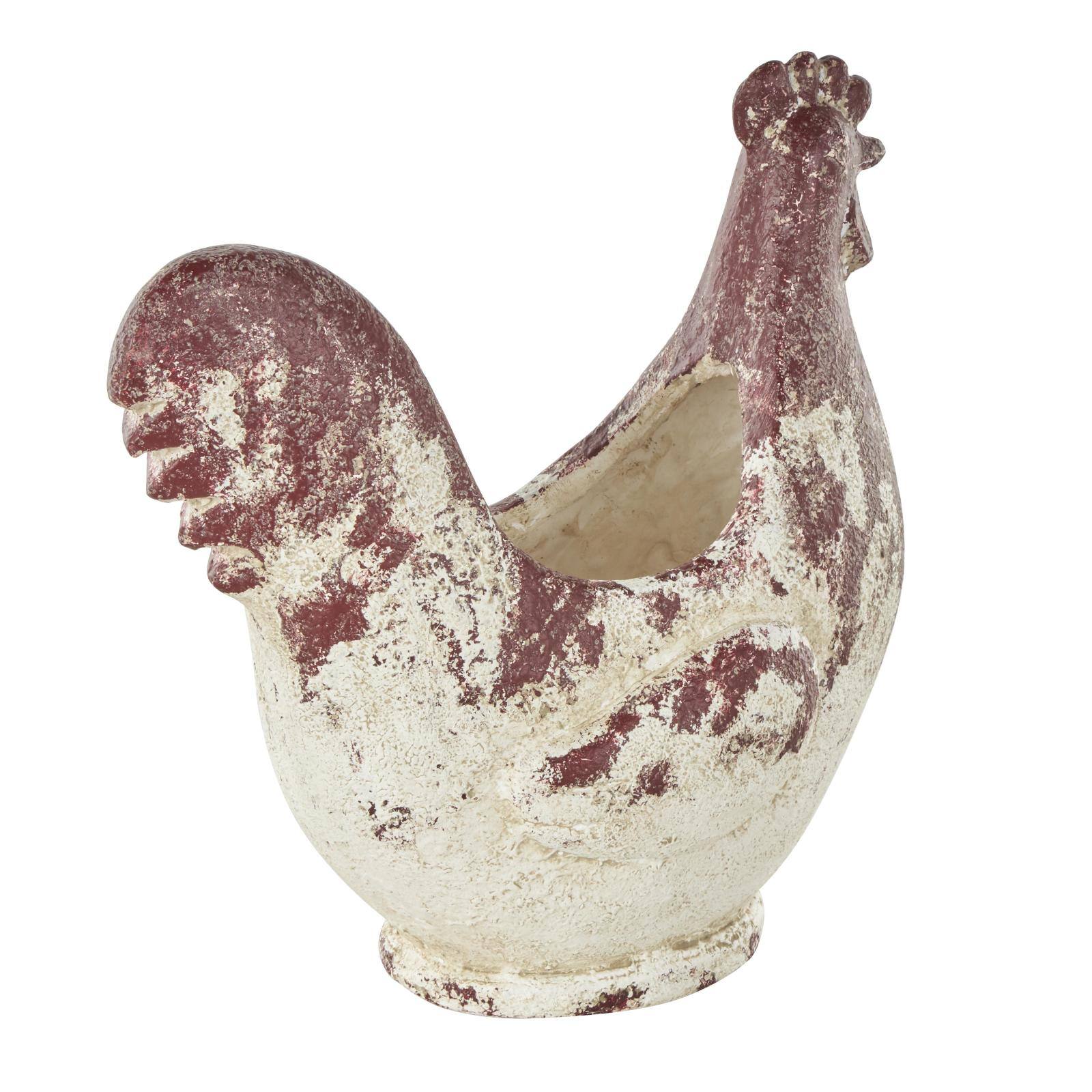 14" White & Rust Colored Rooster Planter