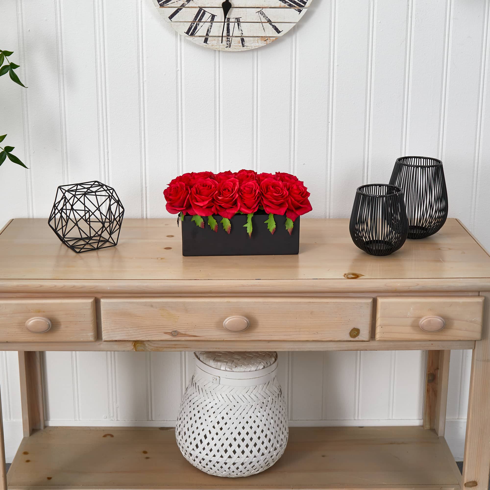 12.5" Dozen Silk Roses in Ceramic Rectangular Planter