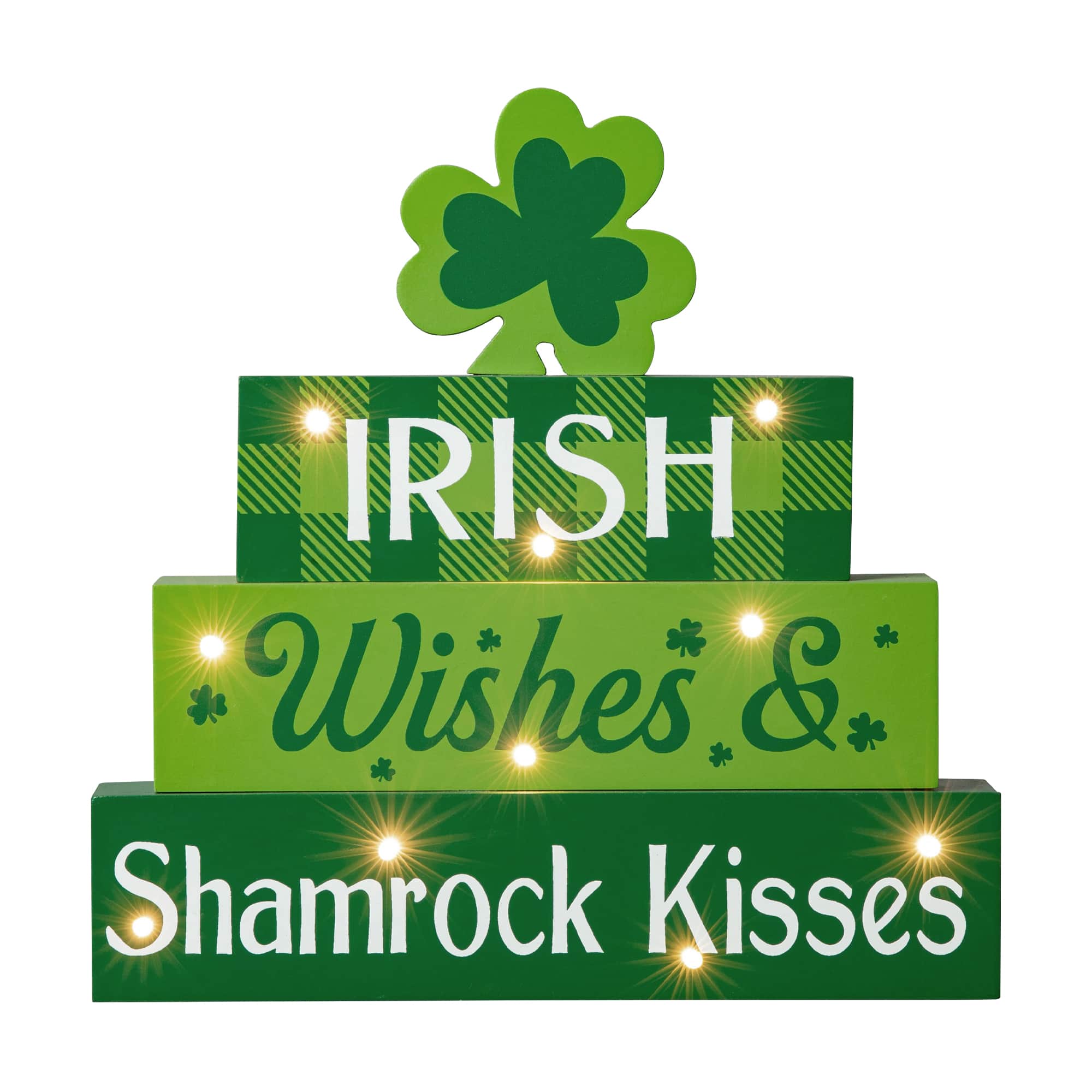Glitzhome® 11.5'' Lighted St. Patrick's Wooden Block Table Sign