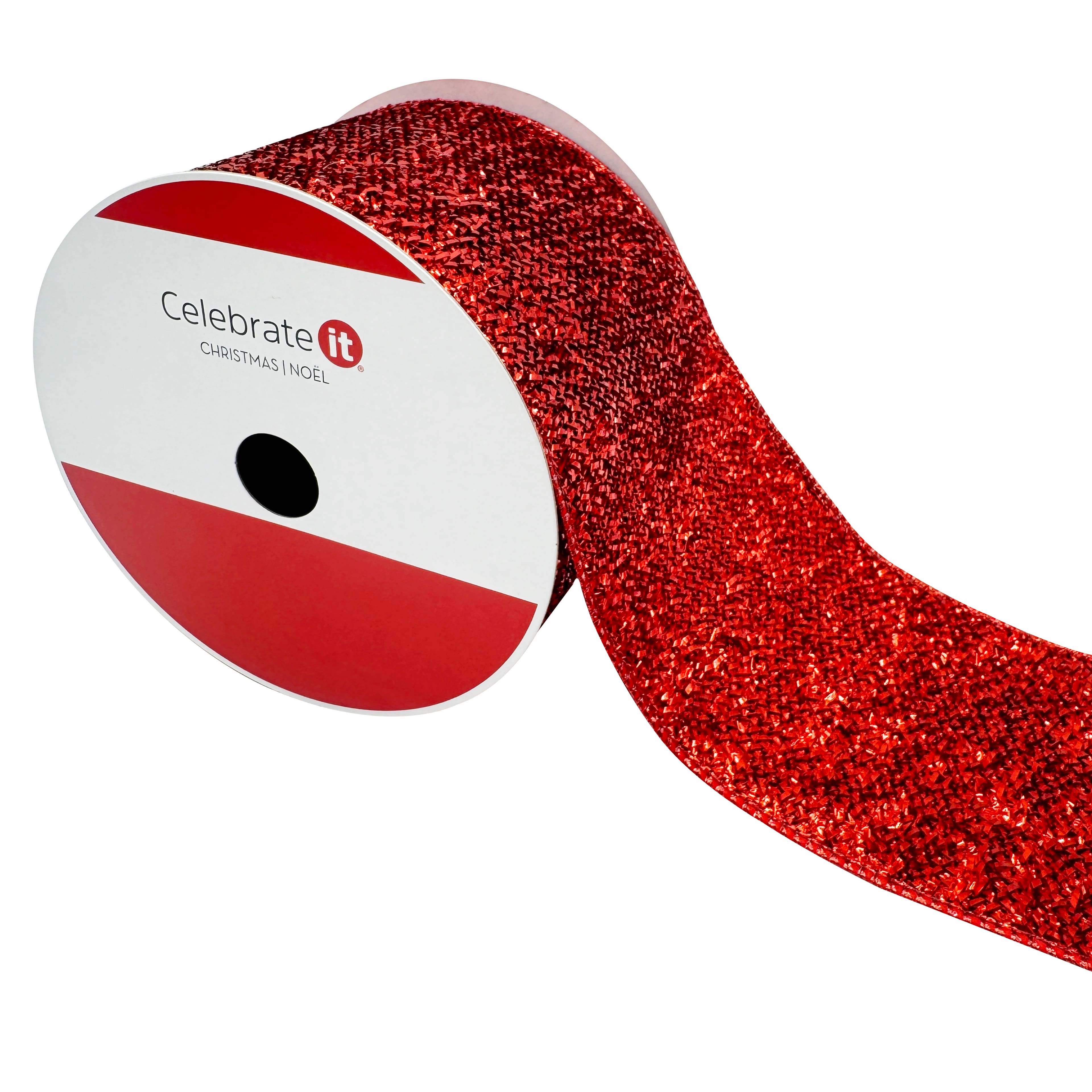 3.5&#x22; x 25ft. Red Tinsel Wired Ribbon by Celebrate It&#xAE;