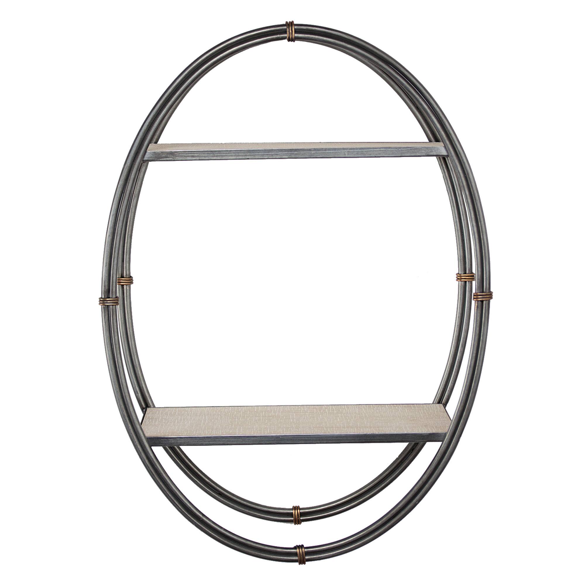 White Wood &#x26; Metal Hanging Oval Wall Shelf