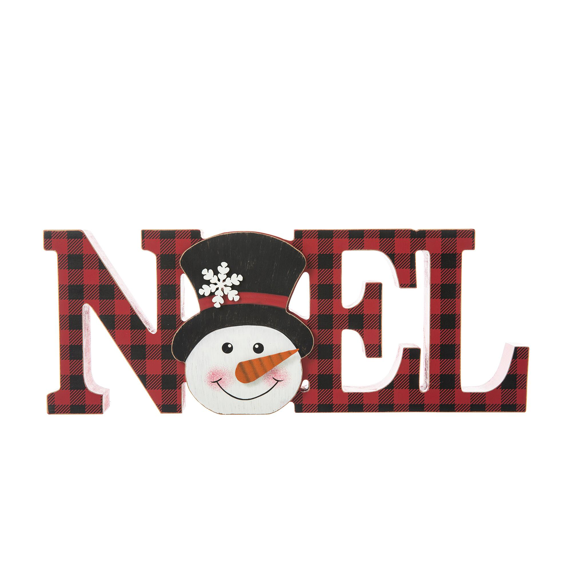 Glitzhome® 15'' NOEL Wooden Christmas Plaid Table Décor