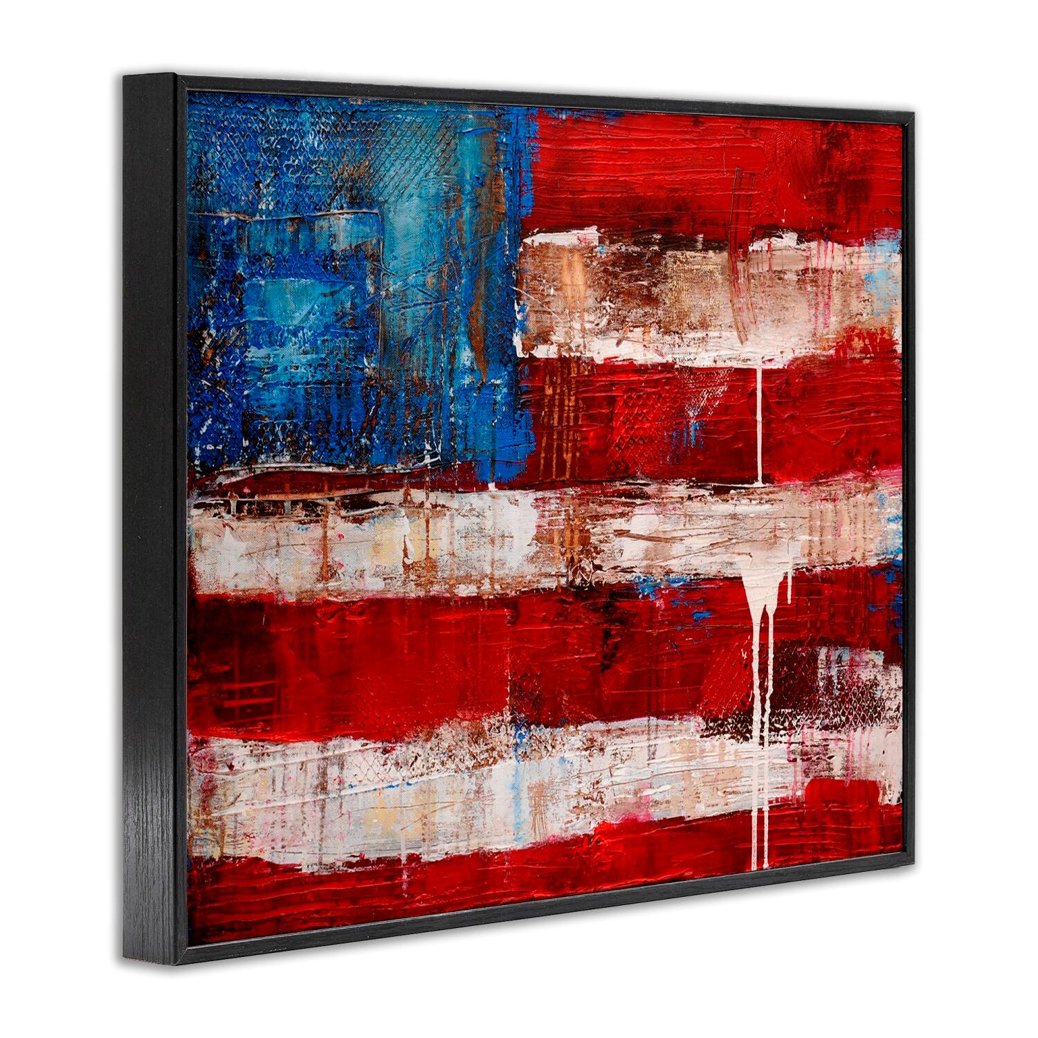 Stupell Industries Rustic United States Flag with Distressed Paint Drip Framed Giclee Art