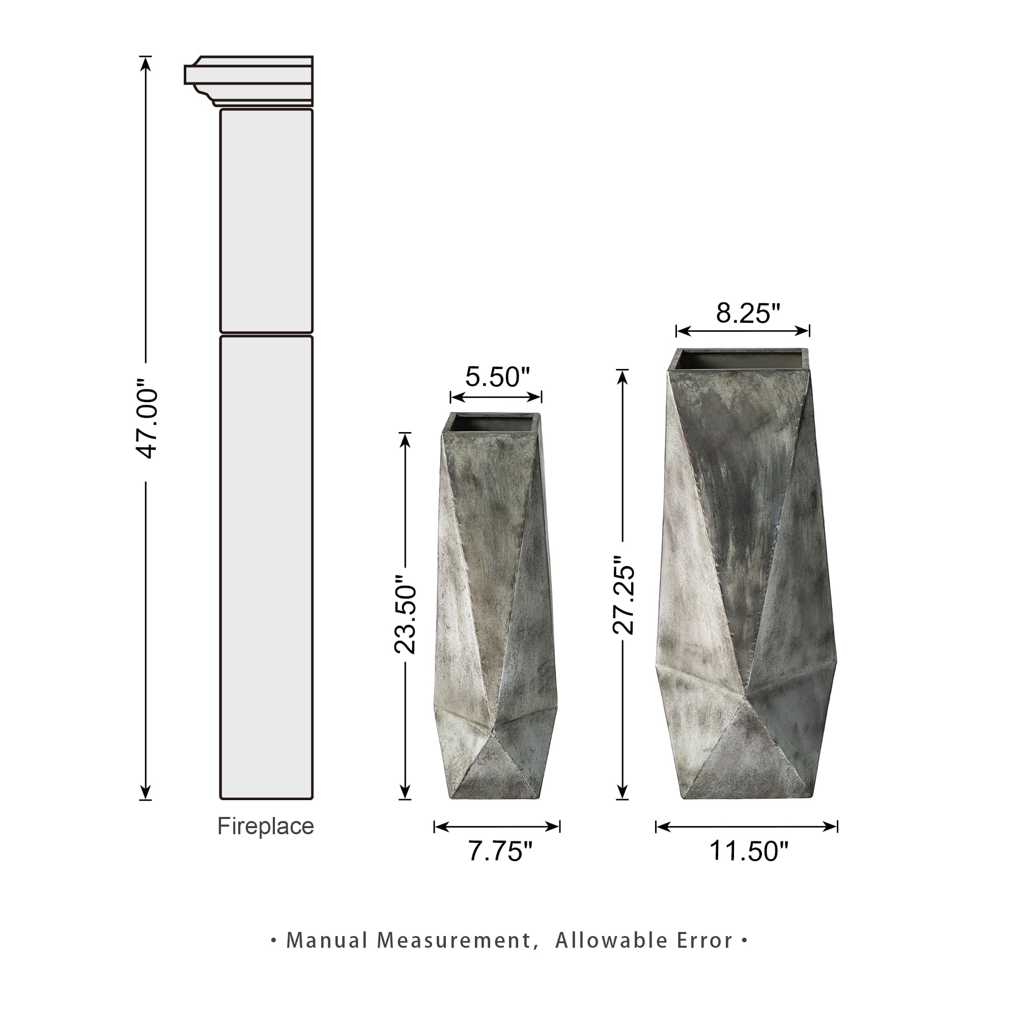 Glitzhome® Geometric Antique Silver Metal Floor Vases Set