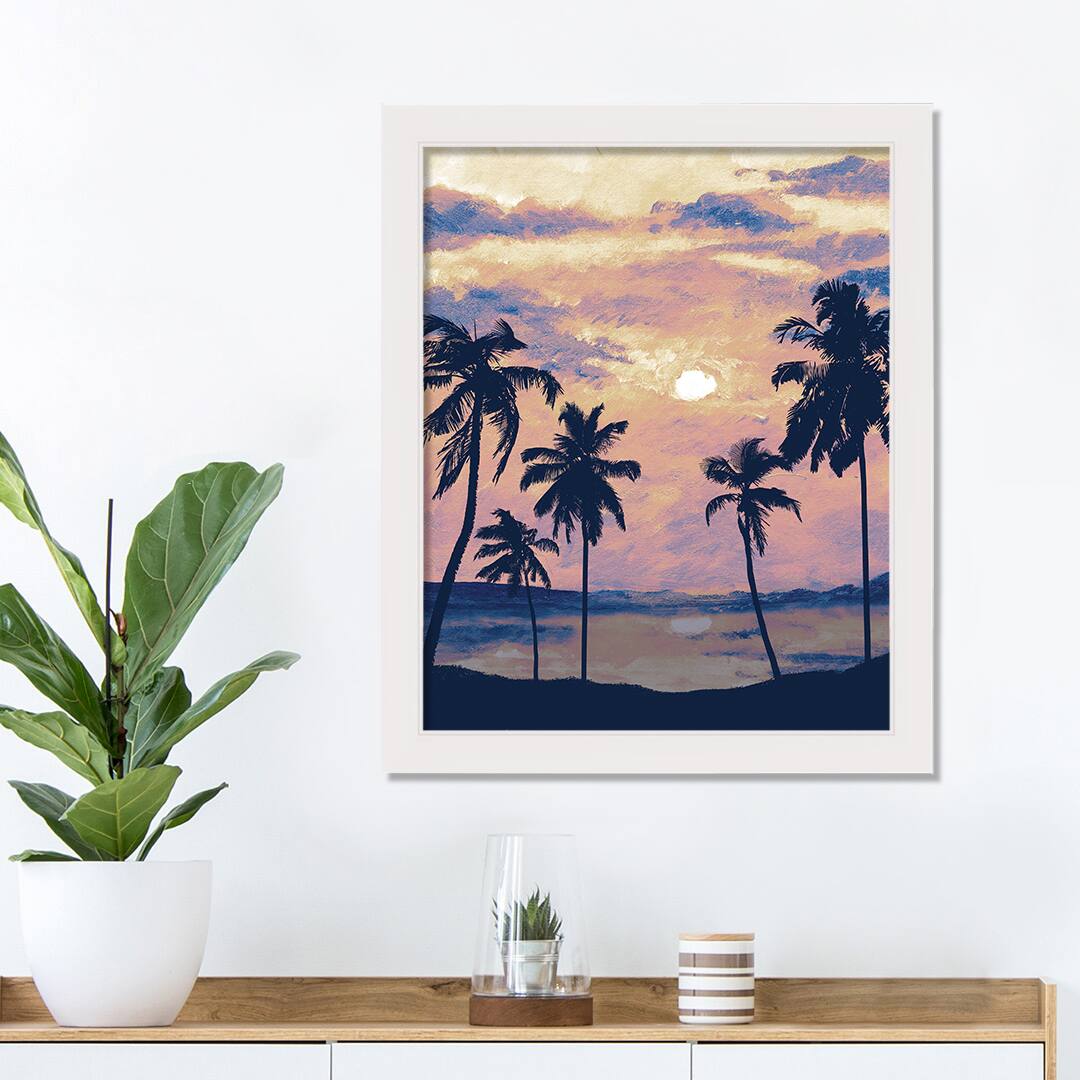 Painted Beach Scene White Framed Nautical Wall D&#xE9;cor