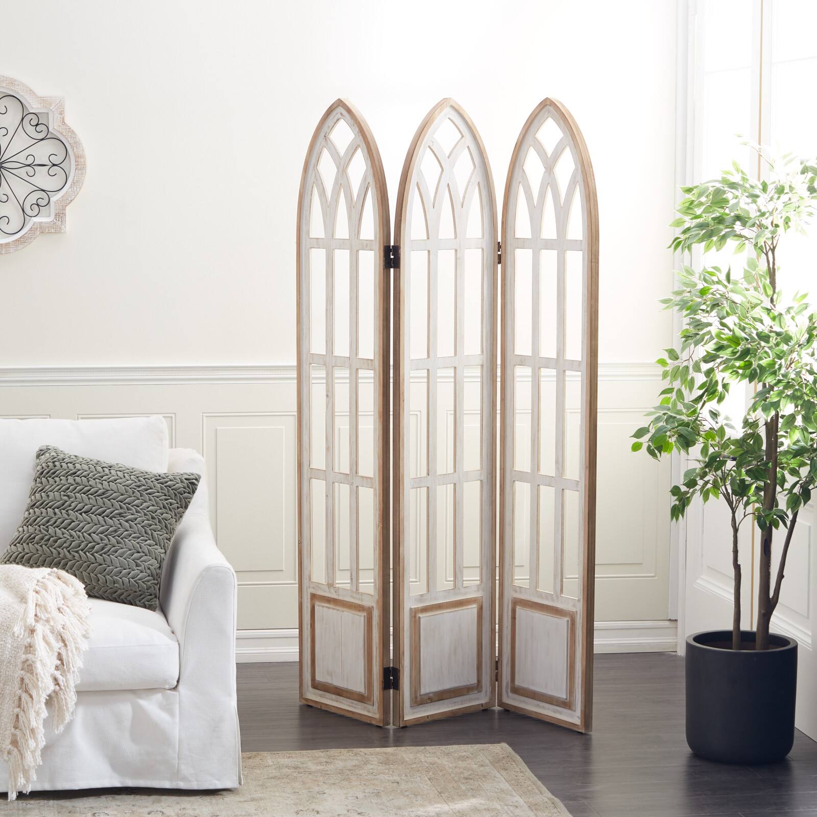 White Wood Farmhouse Room Divider Screen, 72" x 48" x 2"