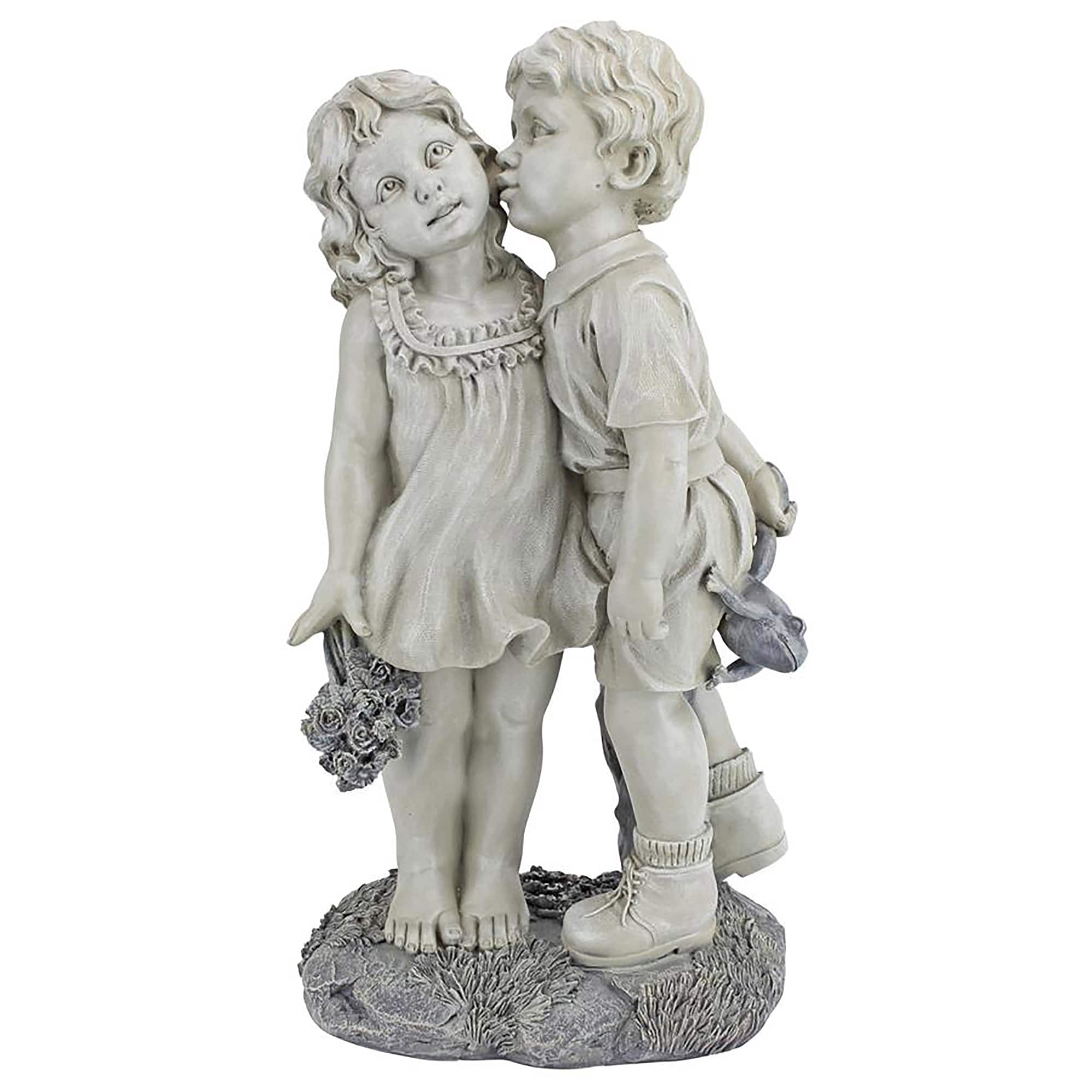Design Toscano&#xAE; 22&#x22; Young Sweethearts Kissing Children Garden Statue