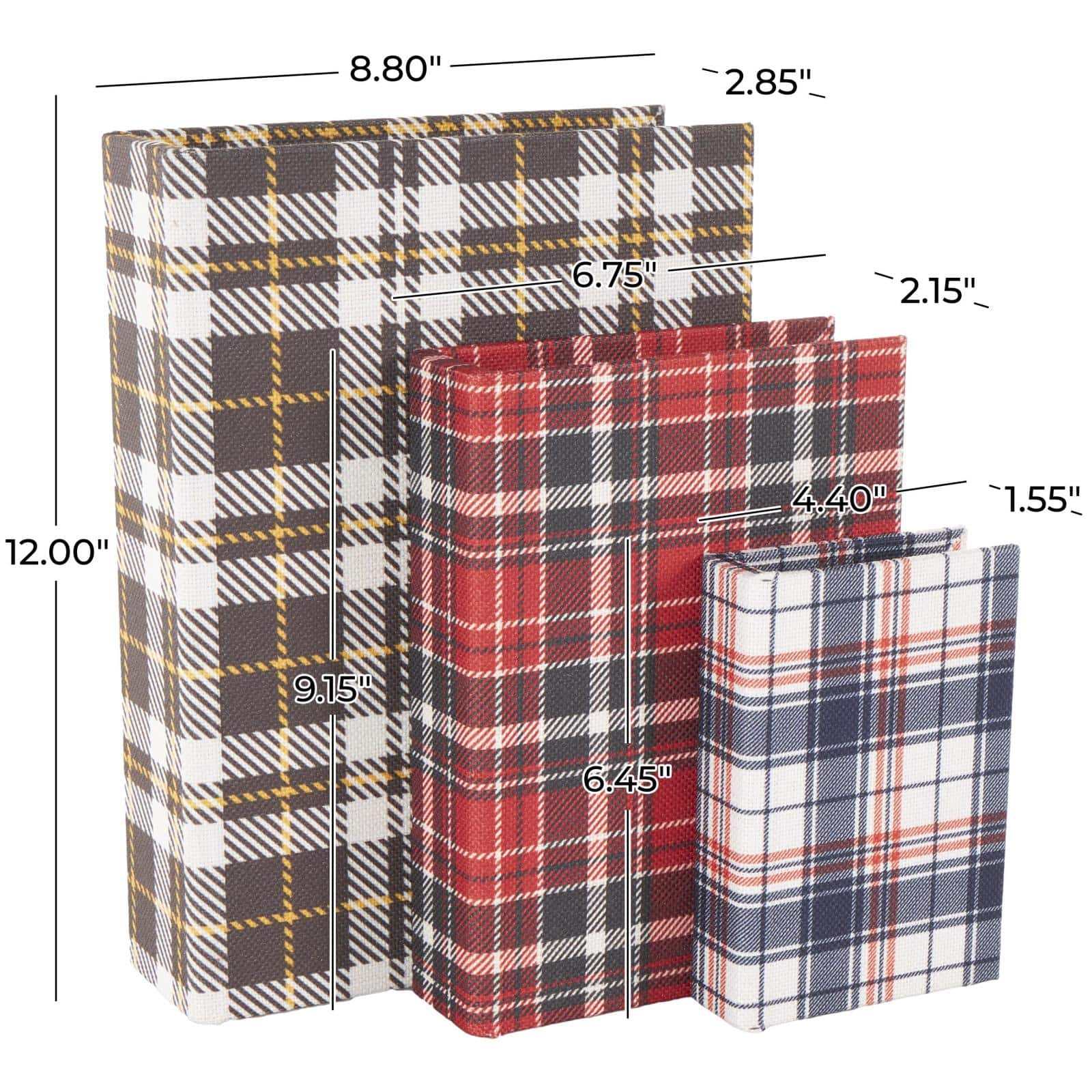 Multicolor Geometric Faux Book Storage Decorative Box with Plaid Inspired Pattern Set