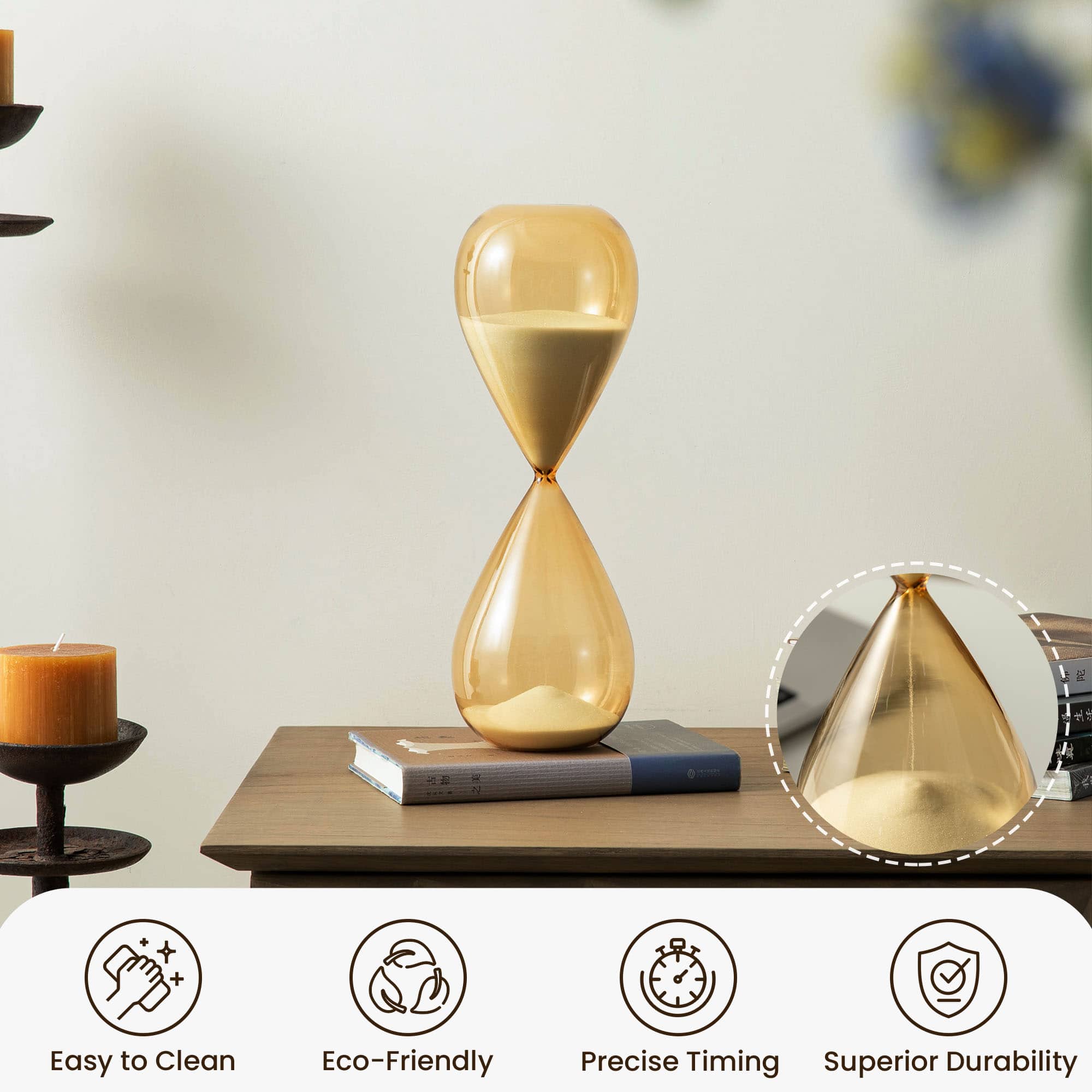 Glitzhome® 13.5" Modern Double-Layered Amber Hourglass with White Sand