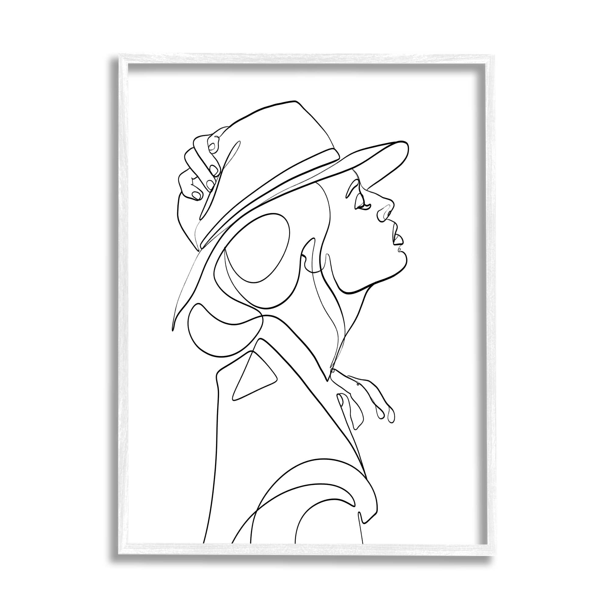Stupell Industries Fluid Black Line Woman Modeling Hat Abstraction in White Frame Wall Art