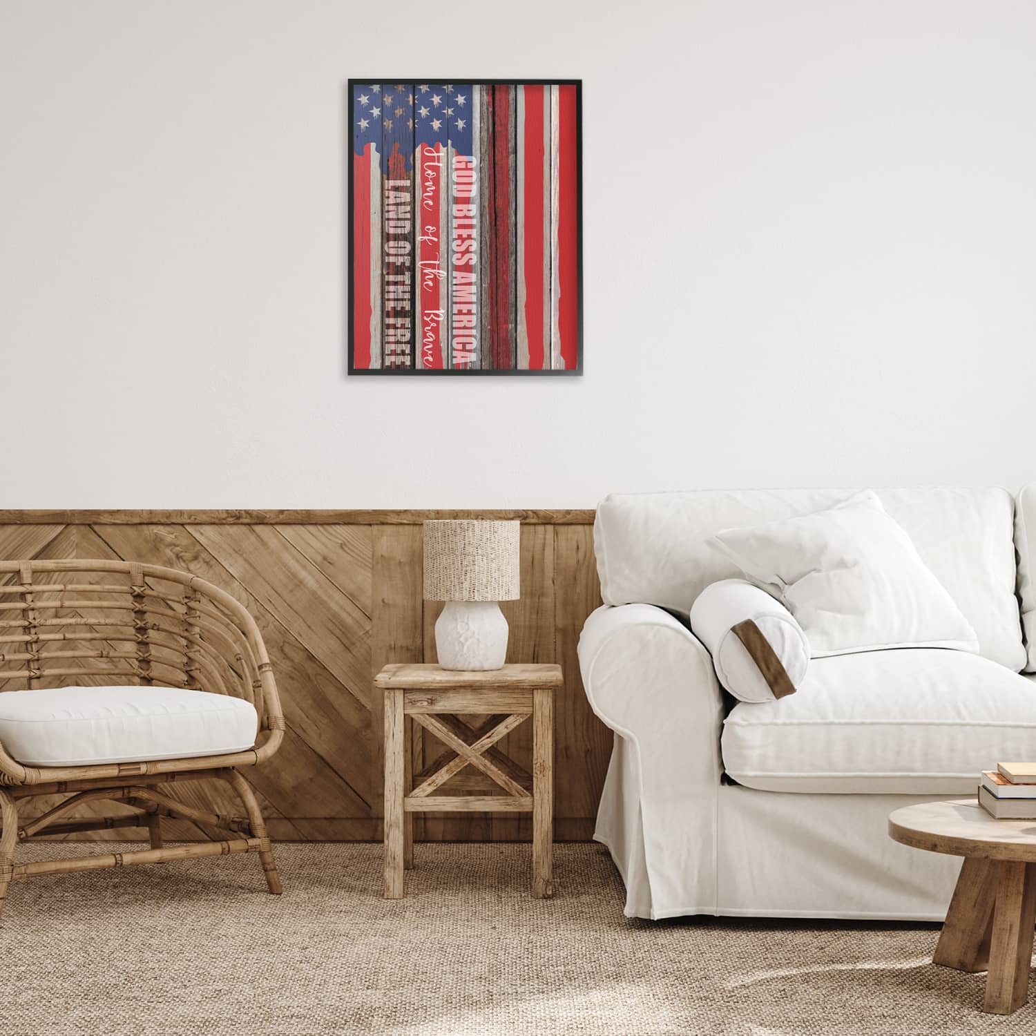 Stupell Industries God Bless America Wood Grain Flag Red White Blue Americana Framed Giclee Art