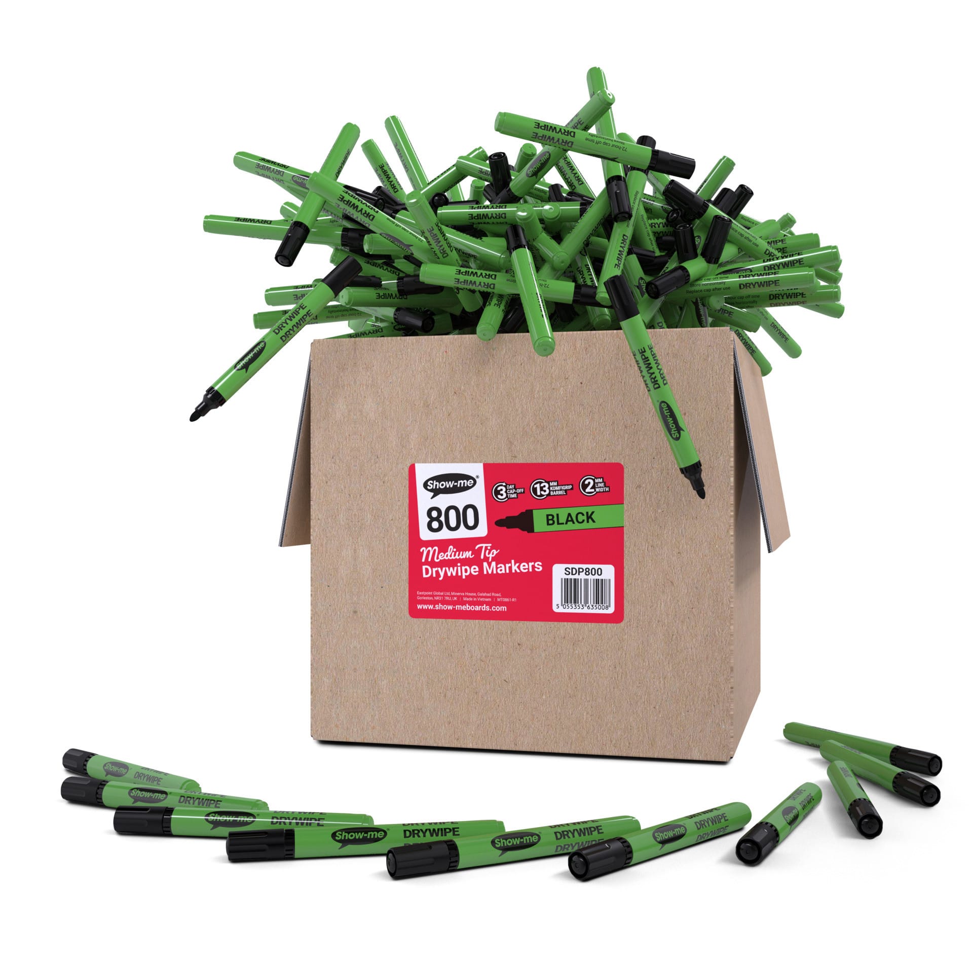 Show-me® Black Medium Tip Slim Barrel Dry Erase Markers, 800ct.