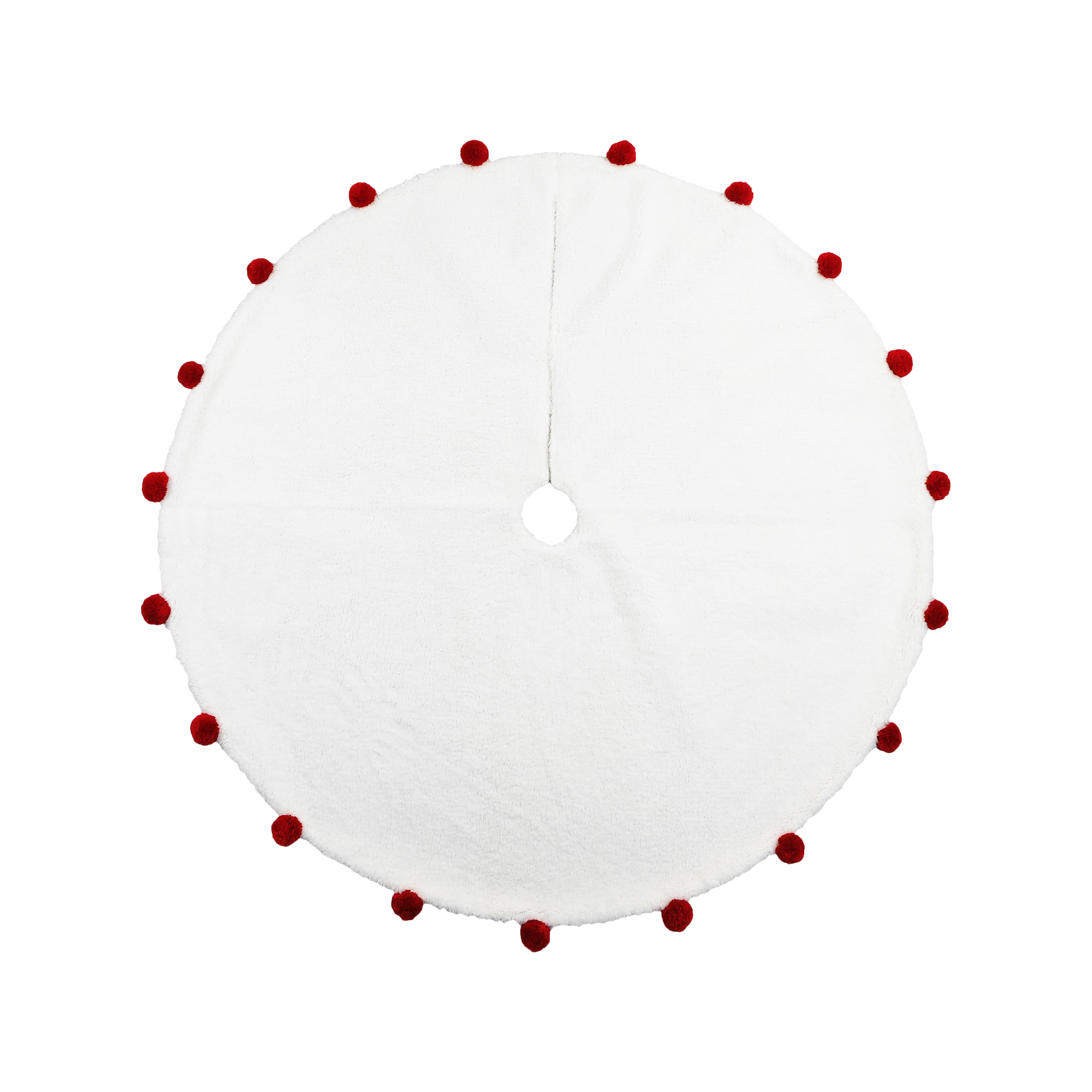 48&#x22; White Tree Skirt with Red Pom Pom Trim by Ashland&#xAE;