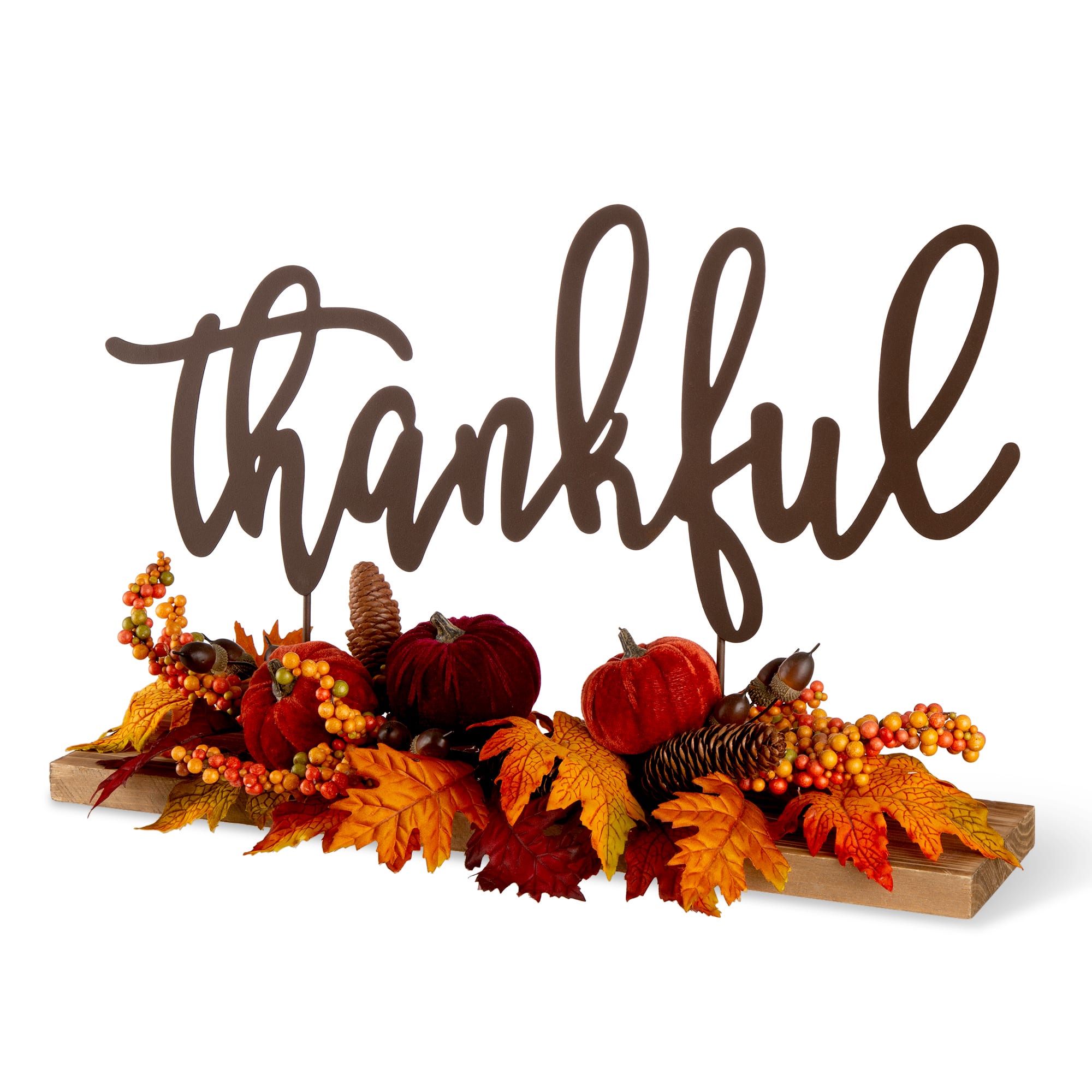 24&#x22; GlitzHome&#xAE; Thankful Floral Tabletop Sign