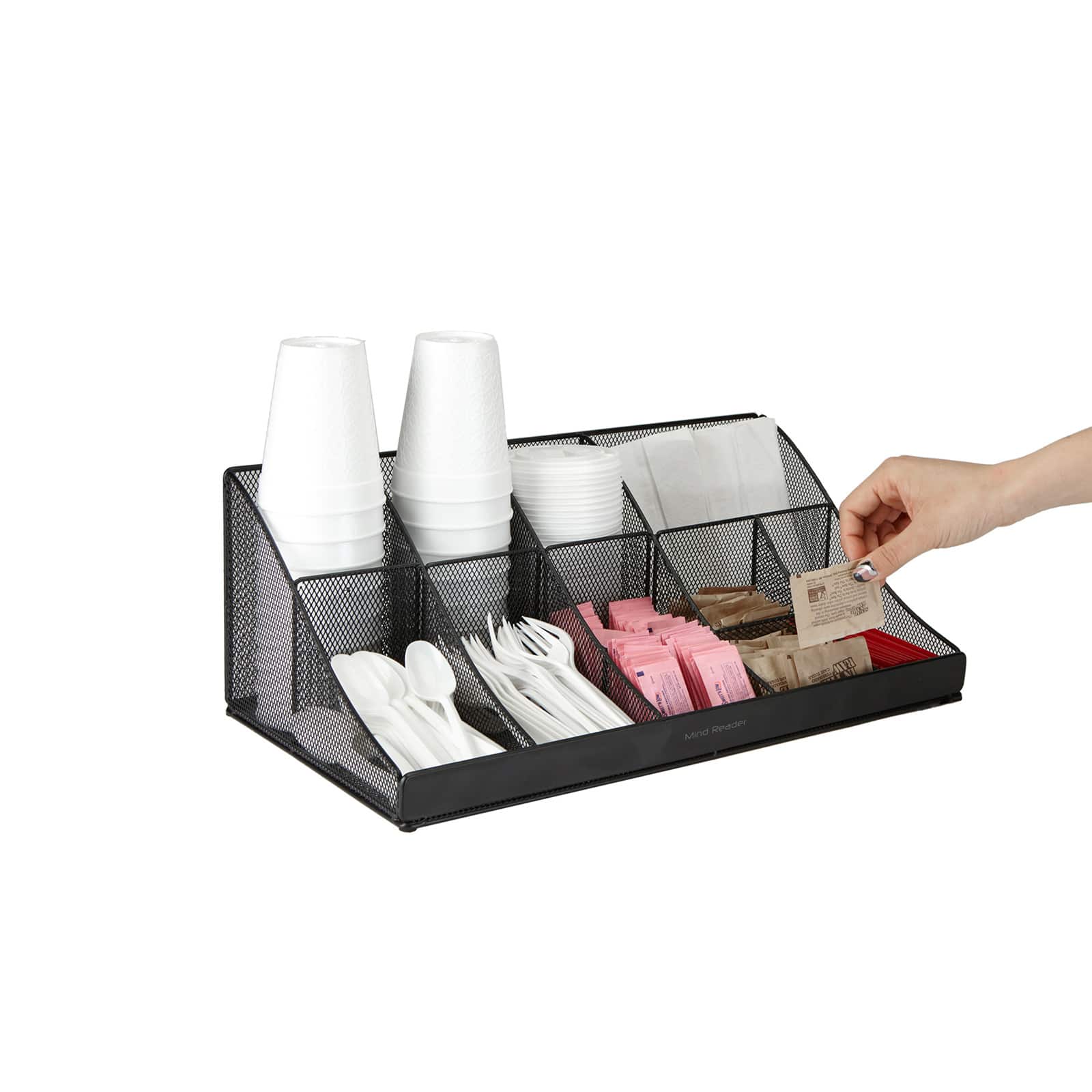Mind Reader Black 11 Compartment Breakroom Coffee and Condiment Organizer
