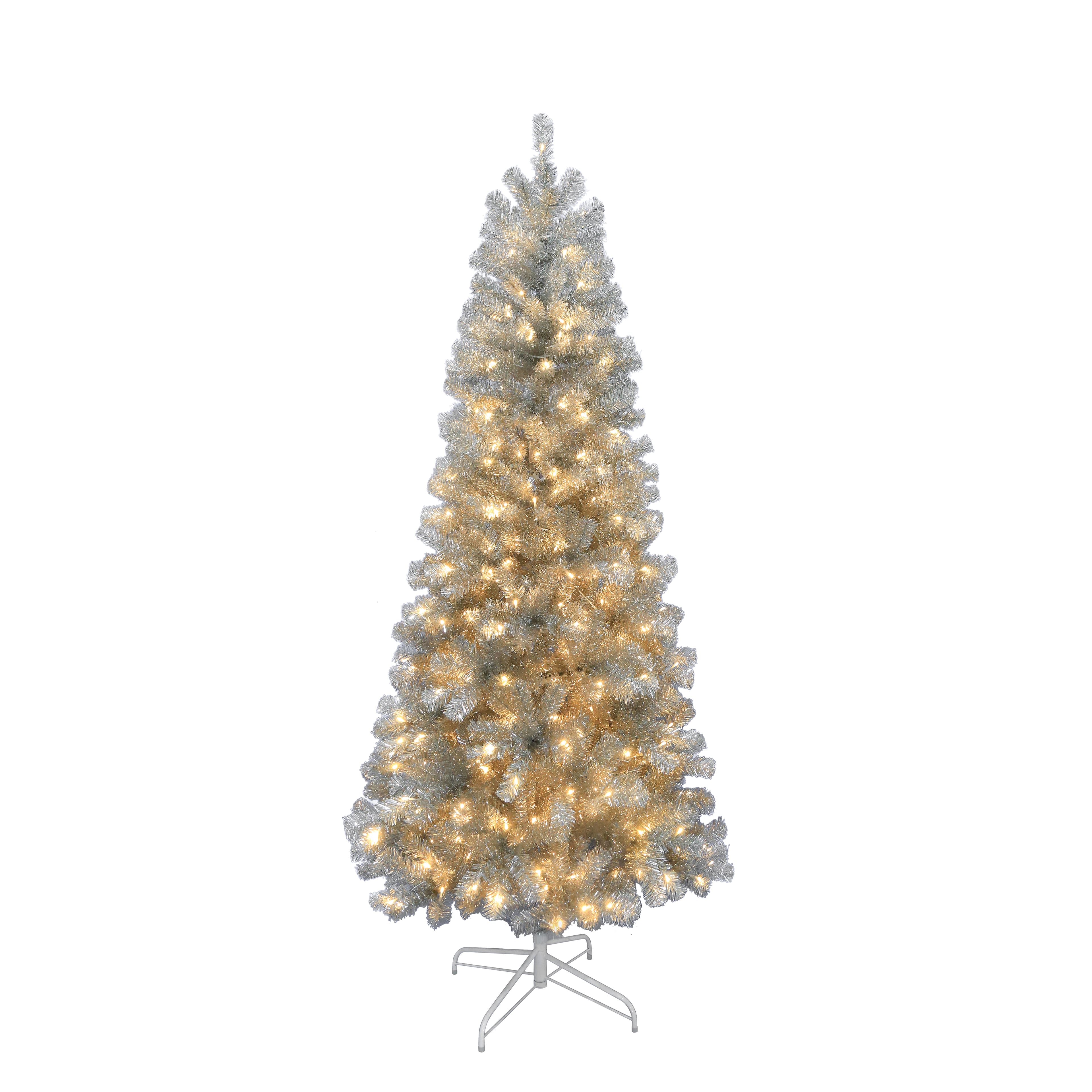 7ft. Pre-Lit Champagne Tinsel Artificial Christmas Tree, Warm White LED Lights by Ashland&#xAE;
