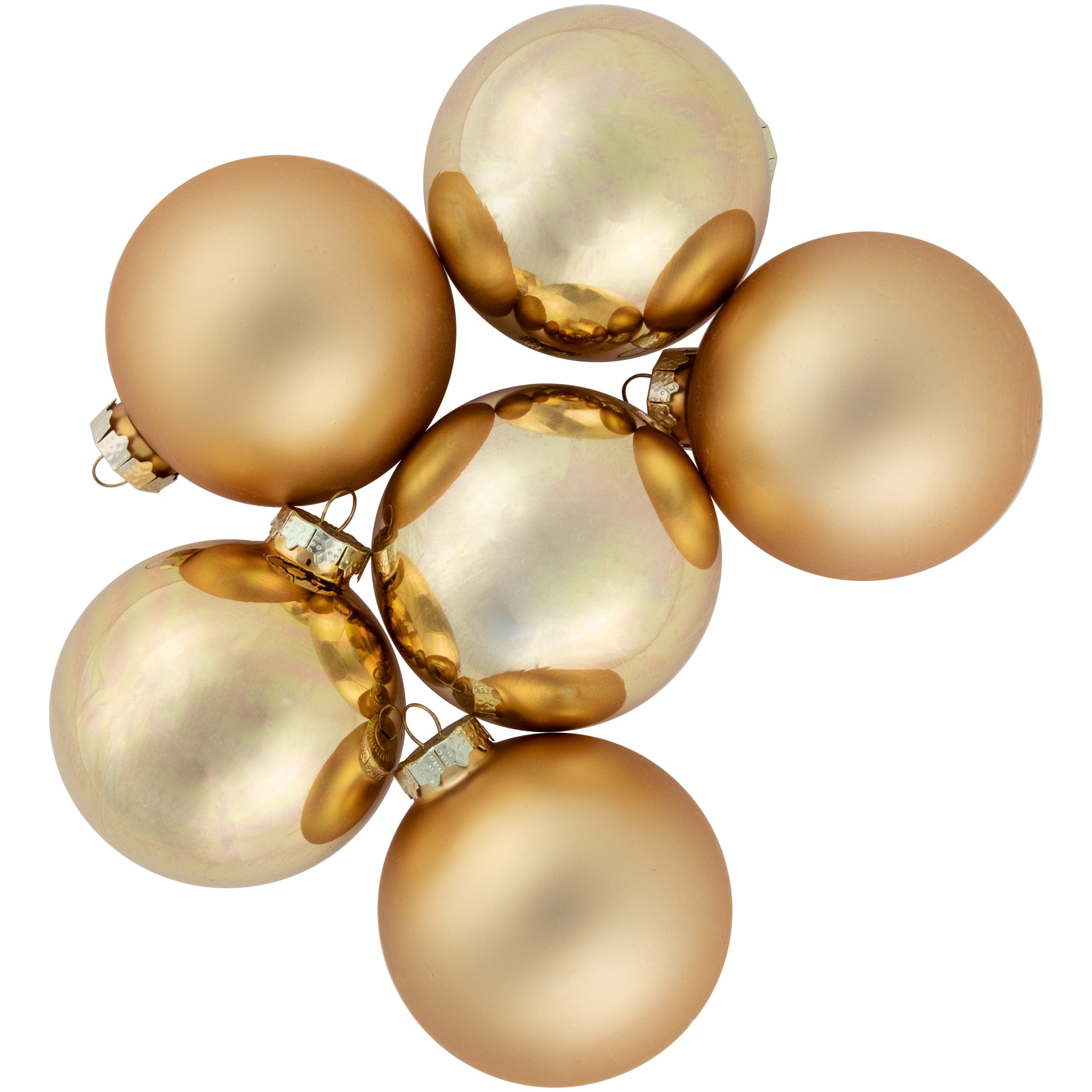 6ct. 3&#x22; Champagne Gold 2-Finish Glass Ball Ornaments