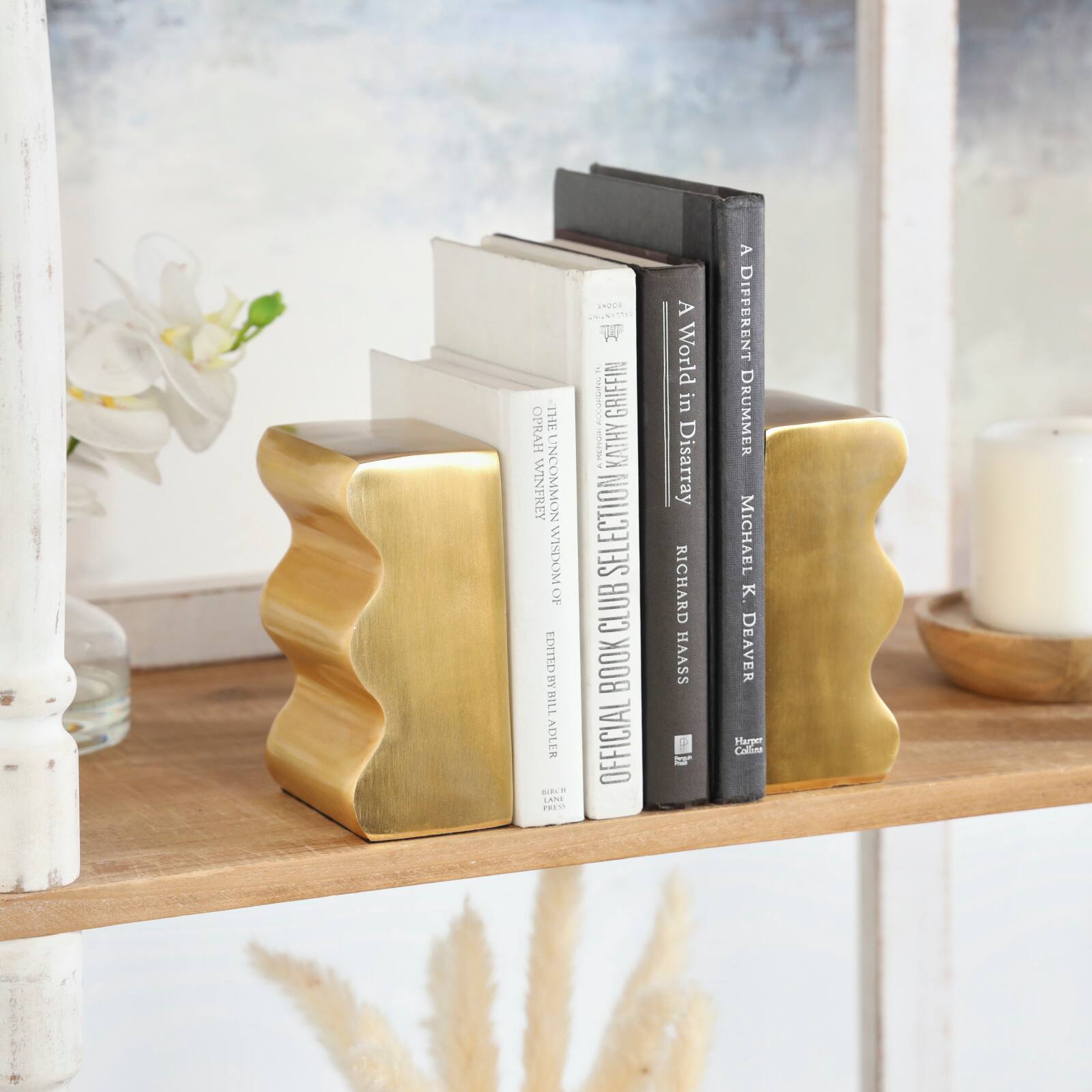 The Novogratz 6&#x22; Gold Aluminum Wave Inspired Bookends Set