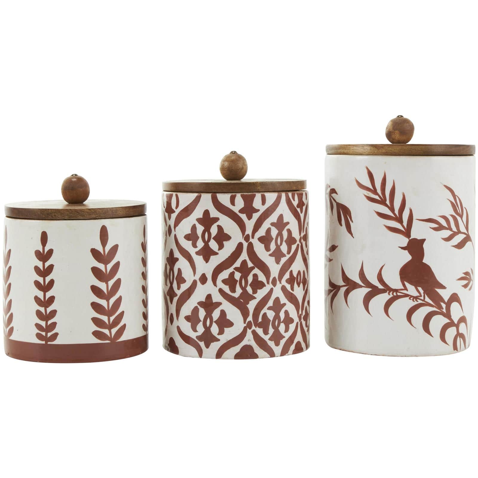 Cream & Brown Ceramic Floral Canister Set with Lids