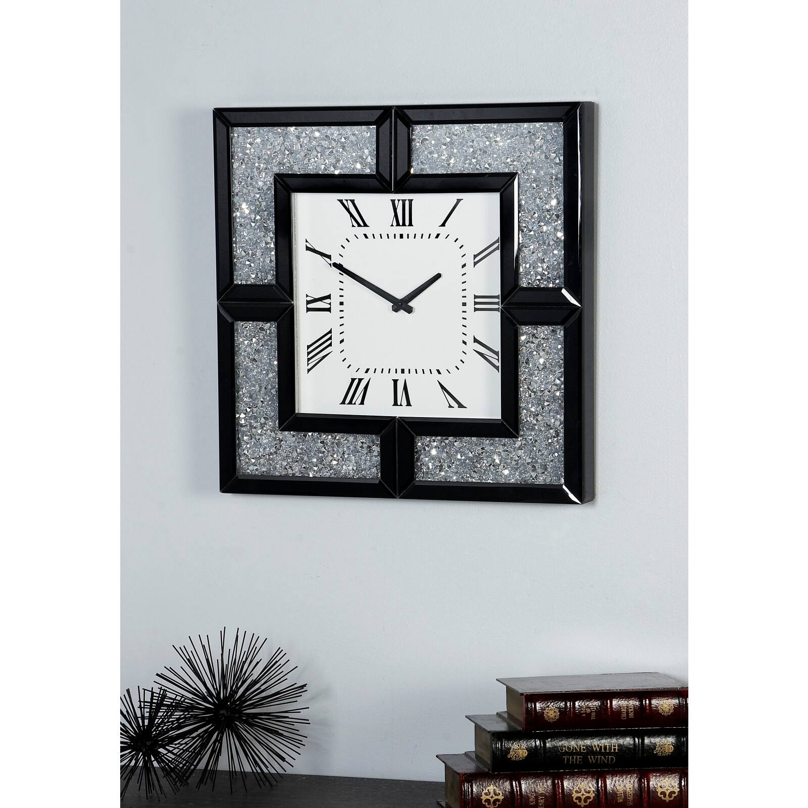 20" Black Wood Glam Wall Clock