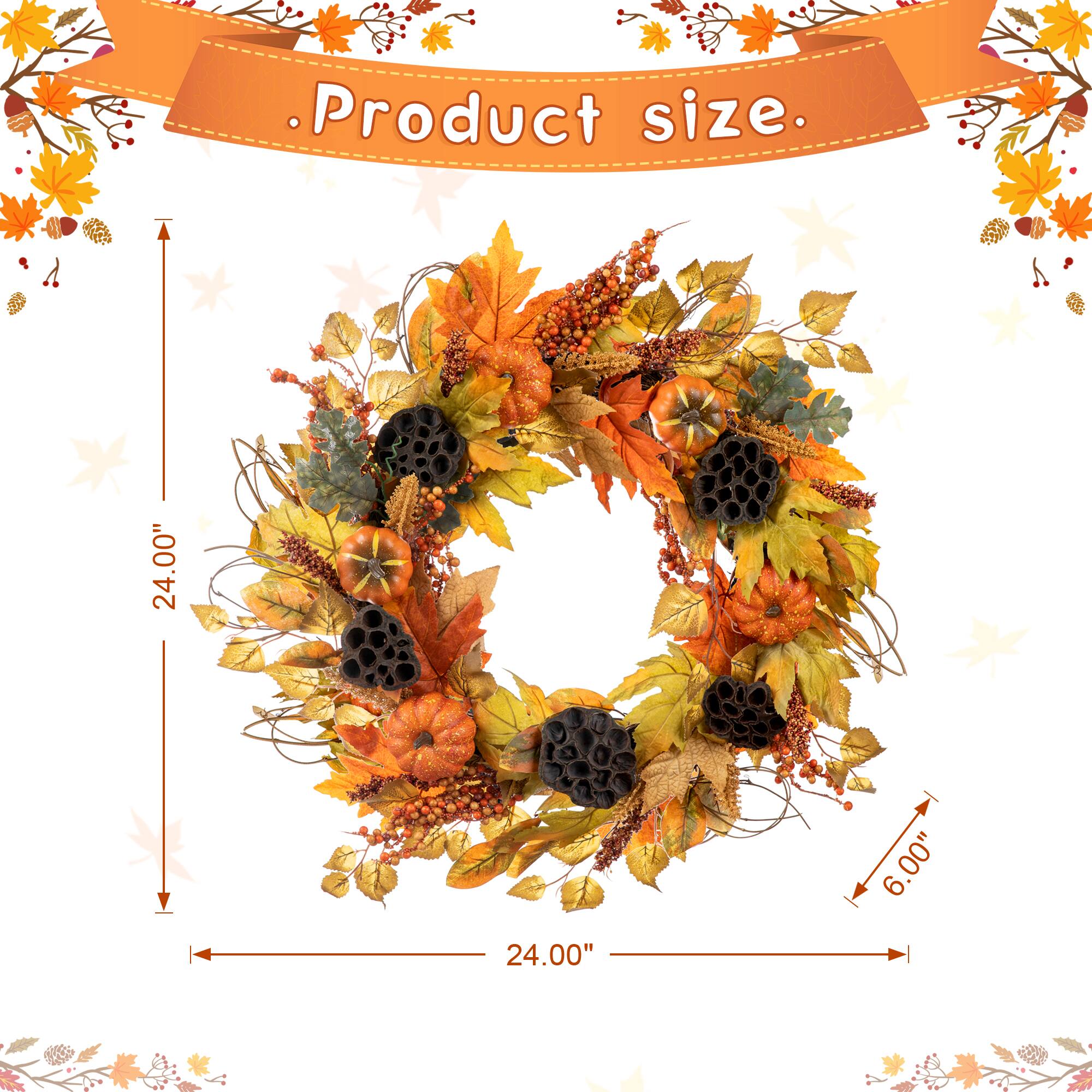 Glitzhome&#xAE; 24&#x22; Fall Pumpkin Leaf Floral Wreath