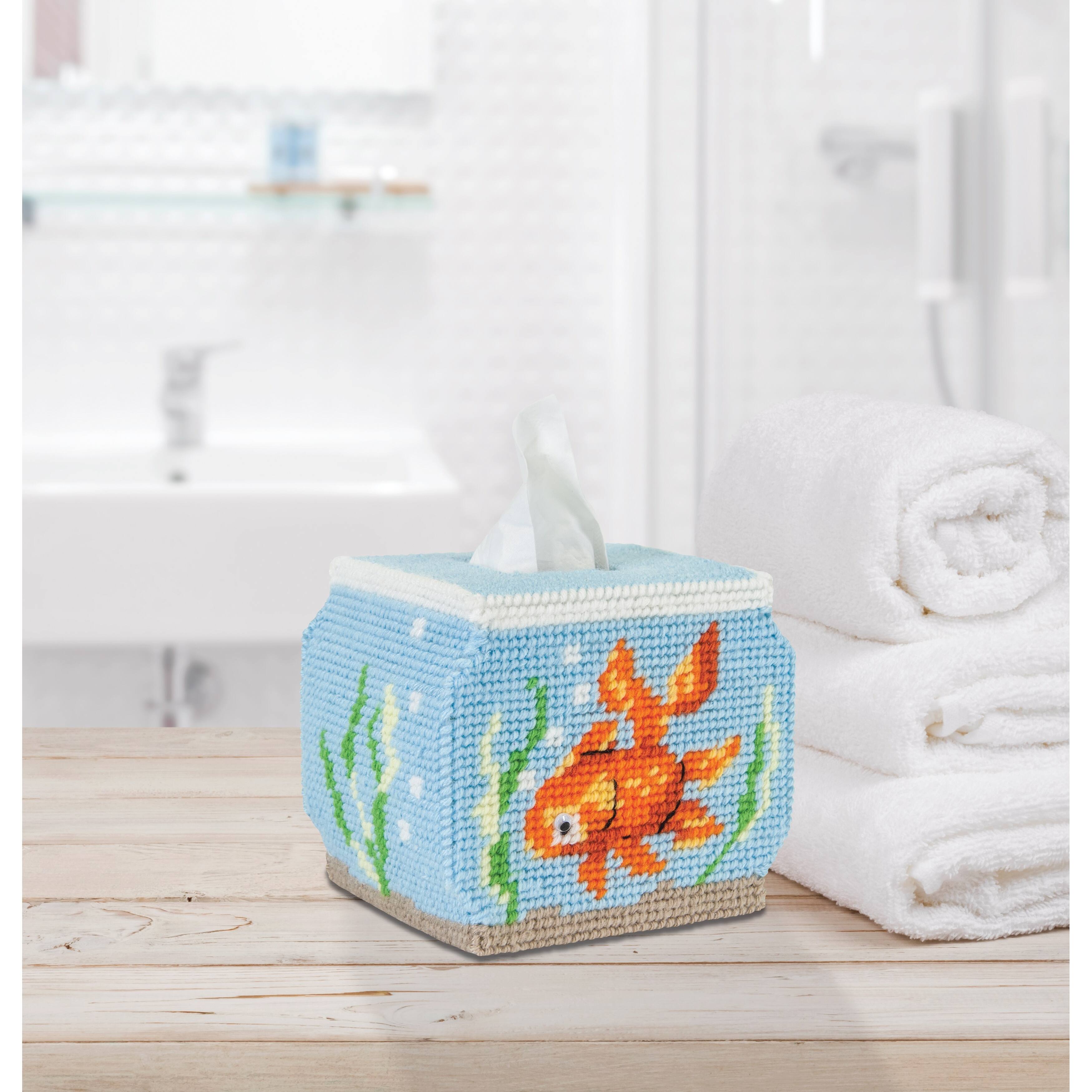 Mary Maxim 5&#x27;&#x27; Fish Bowl Plastic Canvas Tissue Box Kit, 7ct.