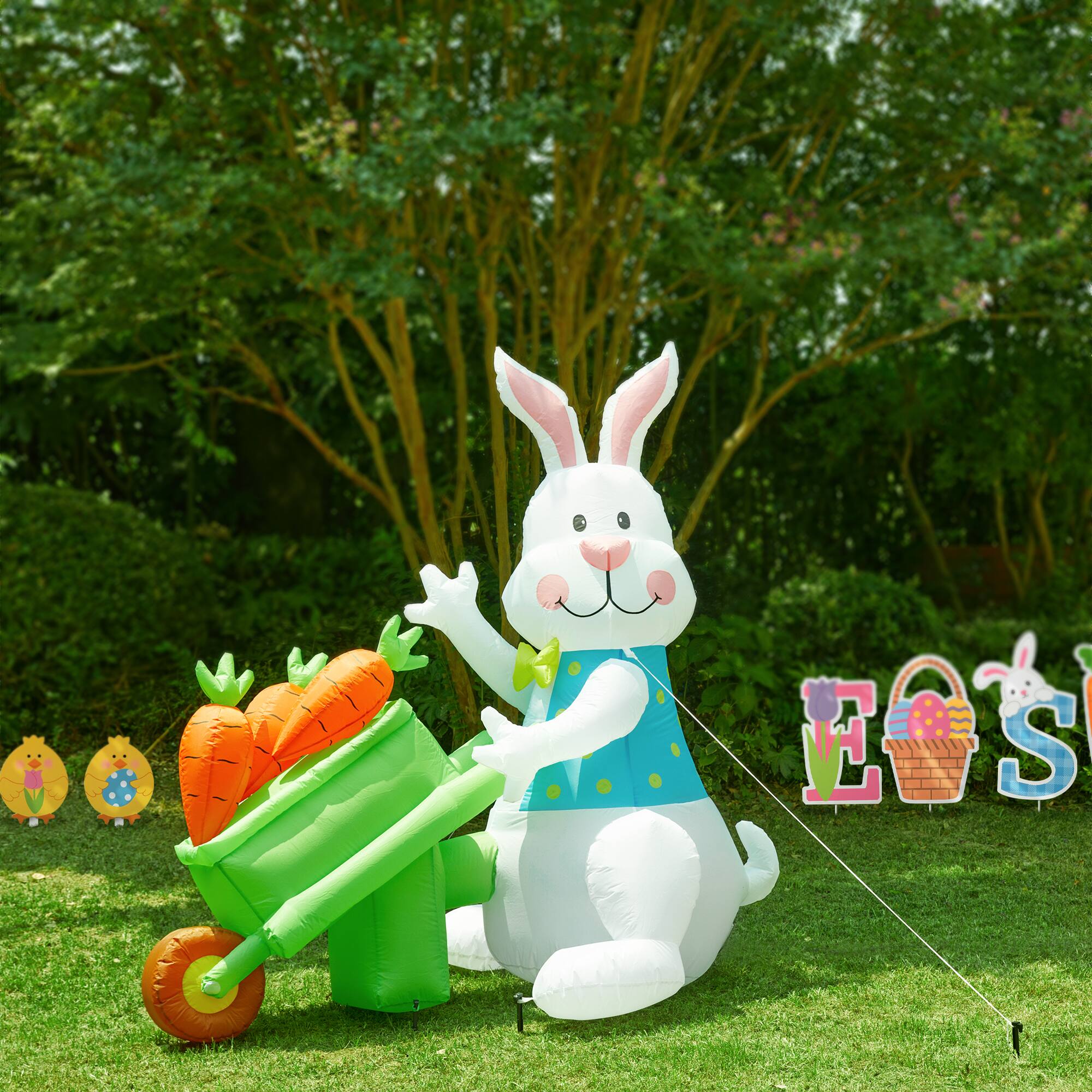 Glitzhome® 72.75" Easter Lighted Bunny Wheel Barrow Inflatable Decor