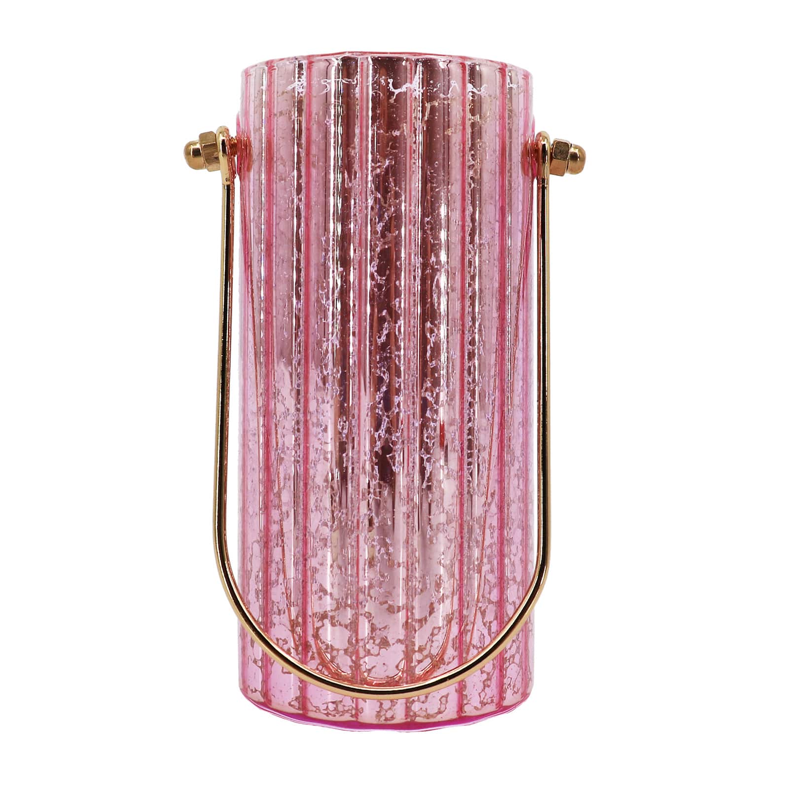 Contenant en verre nervur&#xE9; de couleur rose m&#xE9;tallique avec poign&#xE9;e en m&#xE9;tal, 14 cm d&#x27;Ashland